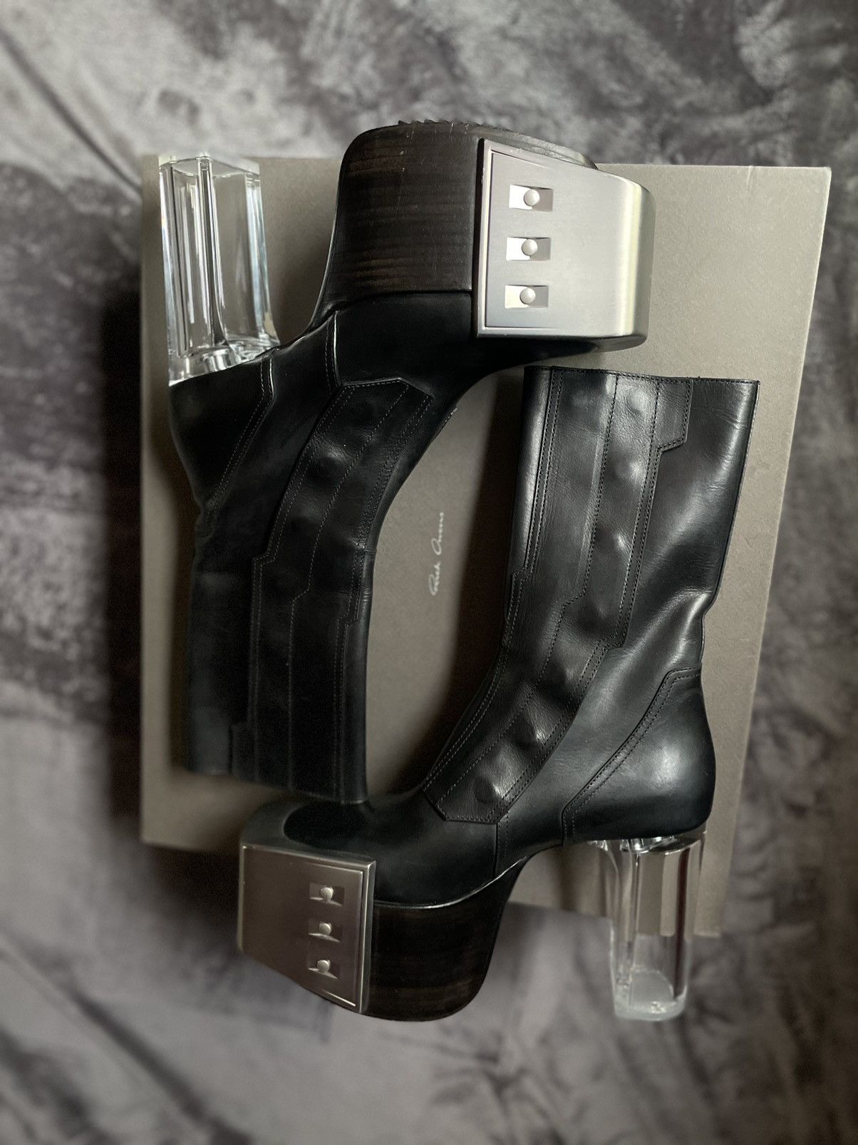 Rick Owens Women’s Rick Owens Leather Biker Platform Boots Size US 7 / EU 40 - 2 Thumbnail