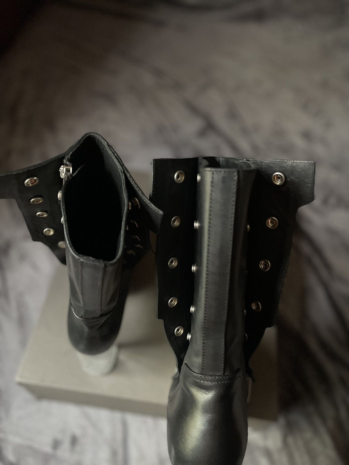 Rick Owens Women’s Rick Owens Leather Biker Platform Boots Size US 7 / EU 40 - 8 Thumbnail