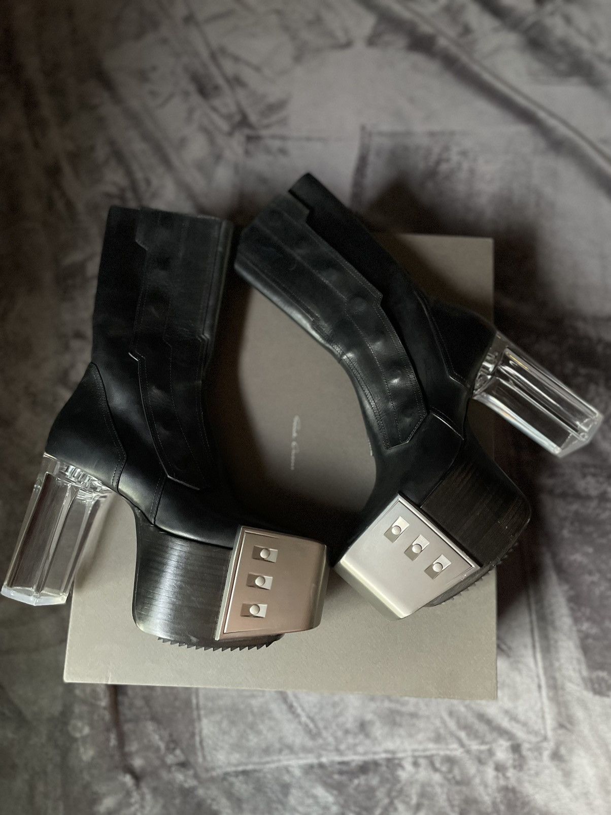 Rick Owens Women’s Rick Owens Leather Biker Platform Boots Size US 7 / EU 40 - 1 Thumbnail
