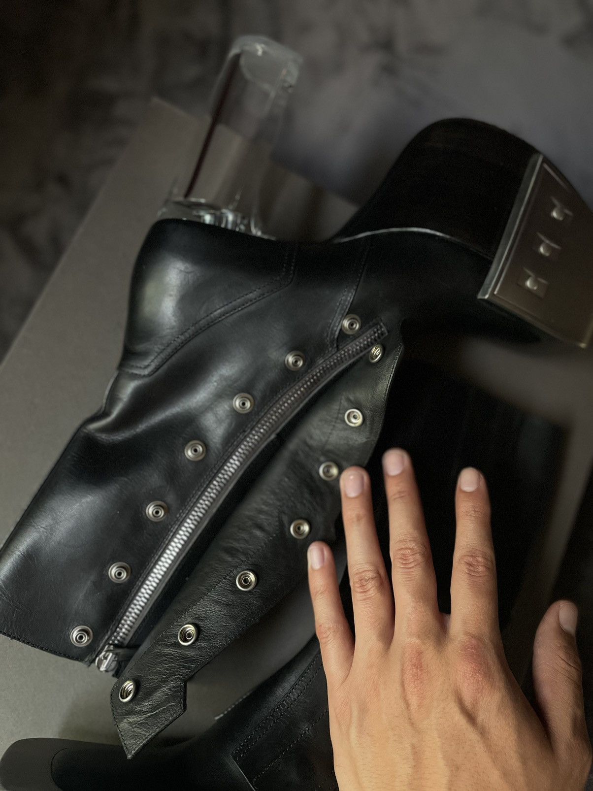 Rick Owens Women’s Rick Owens Leather Biker Platform Boots Size US 7 / EU 40 - 3 Thumbnail