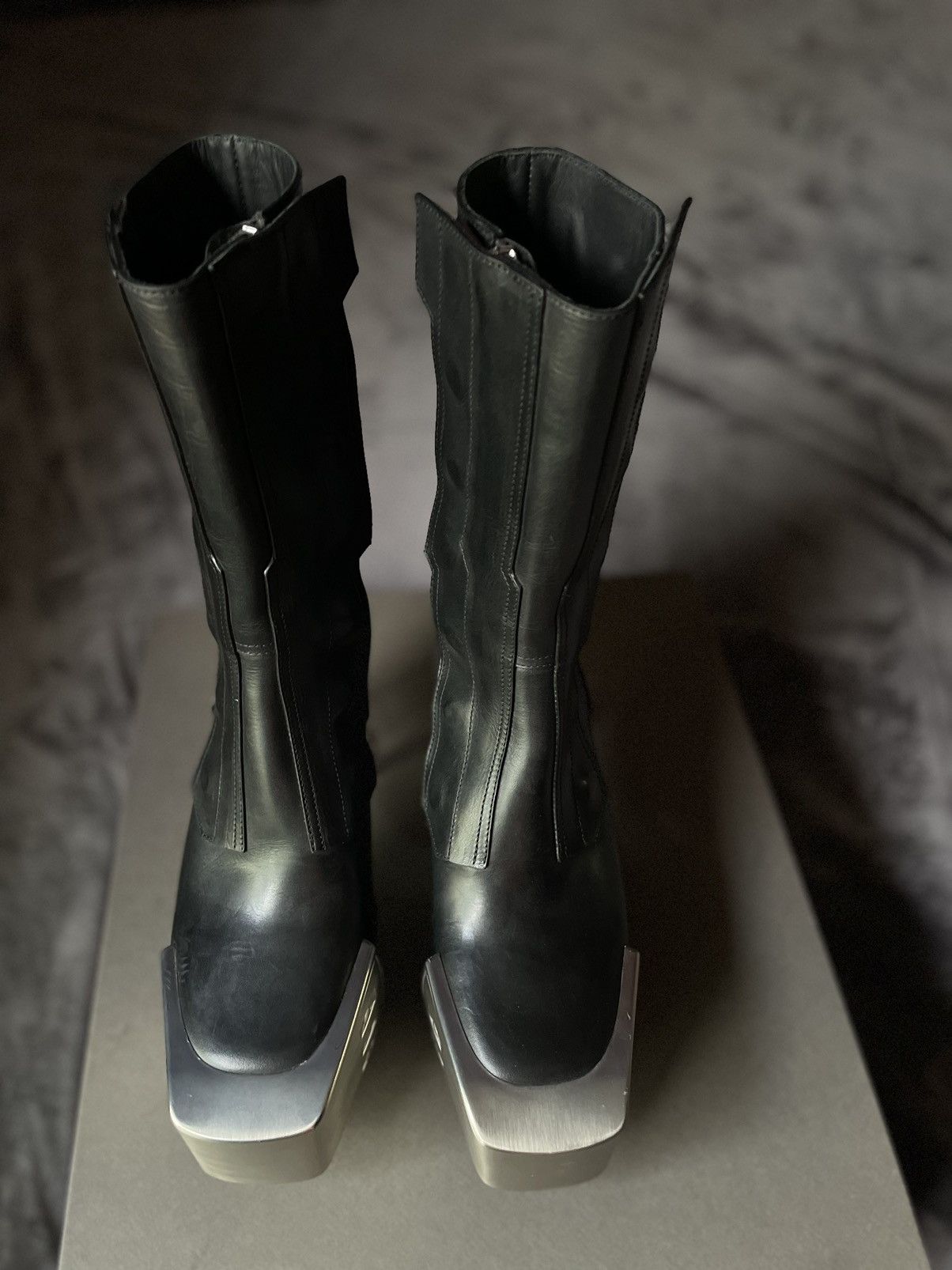 Rick Owens Women’s Rick Owens Leather Biker Platform Boots Size US 7 / EU 40 - 4 Thumbnail