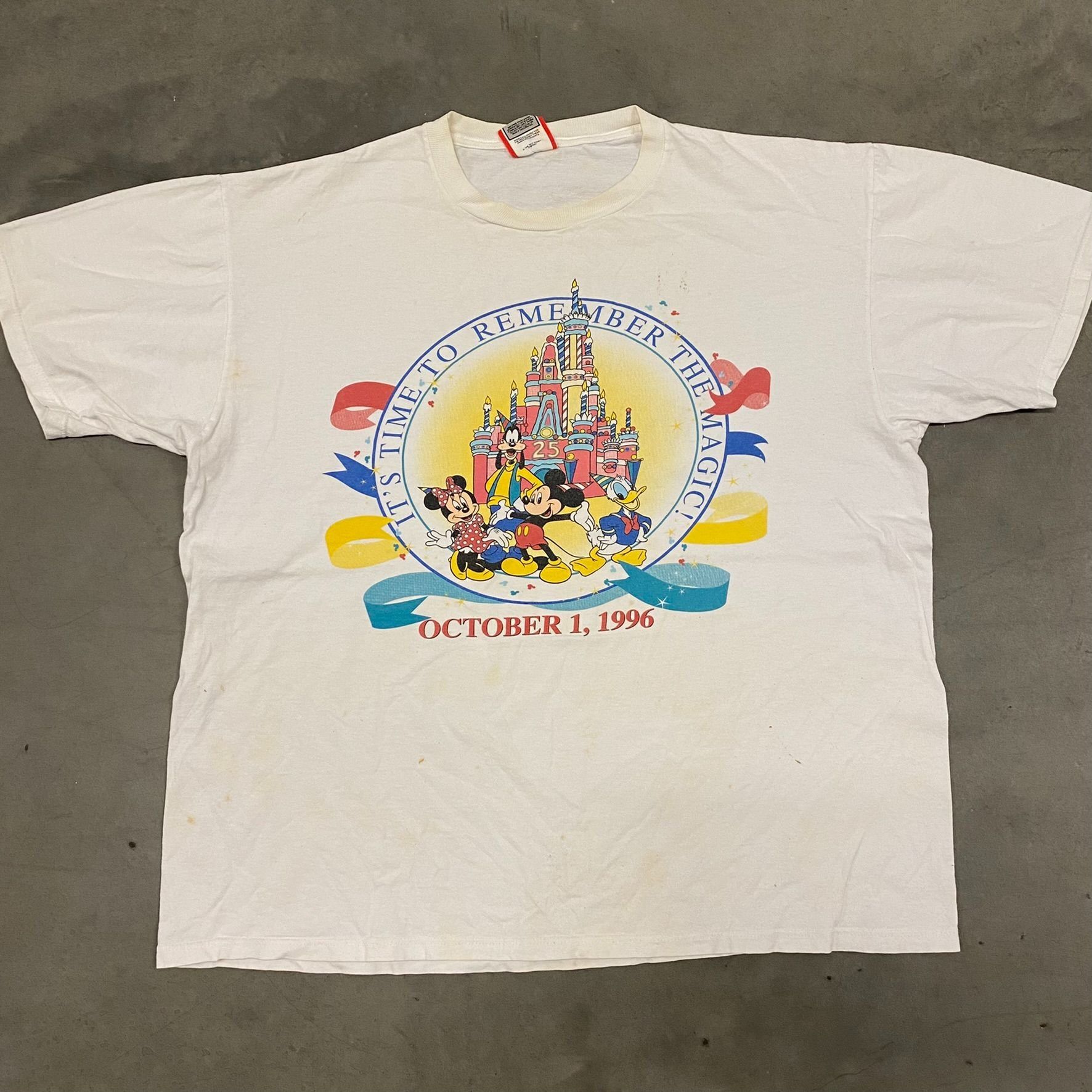 Image of Disney World 25Th Anniversary Vintage T-Shirt in White, Men's (Size XL)