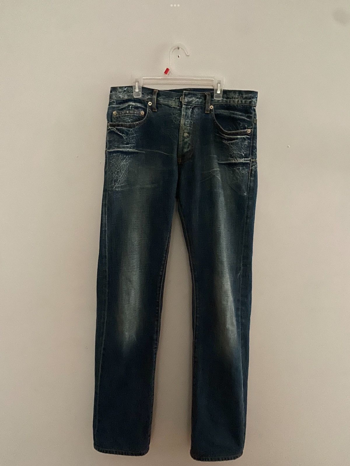 image of Dior x Hedi Slimane Spider Web Distressed Denim in Blue, Men's (Size 30)