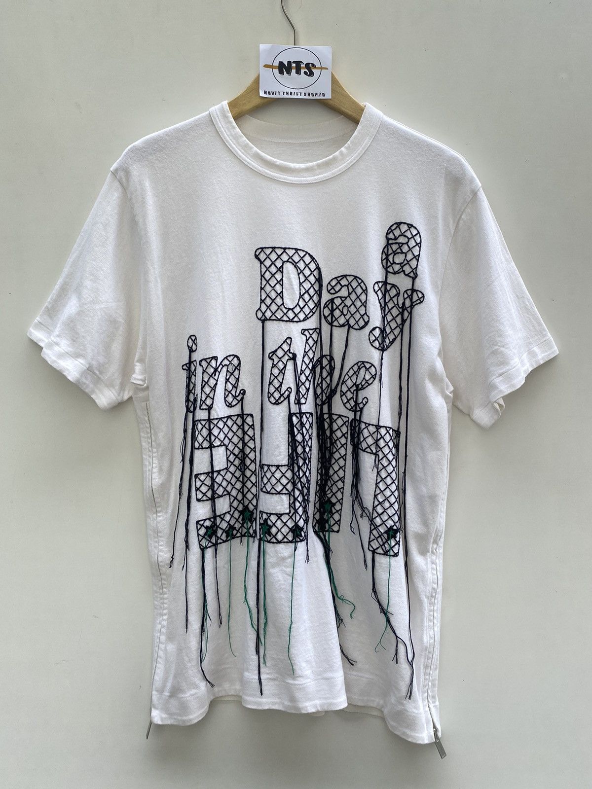 image of Designer Collection Sacai A Day In The Life Embroidered Tshirt in White, Men's (Size Large)