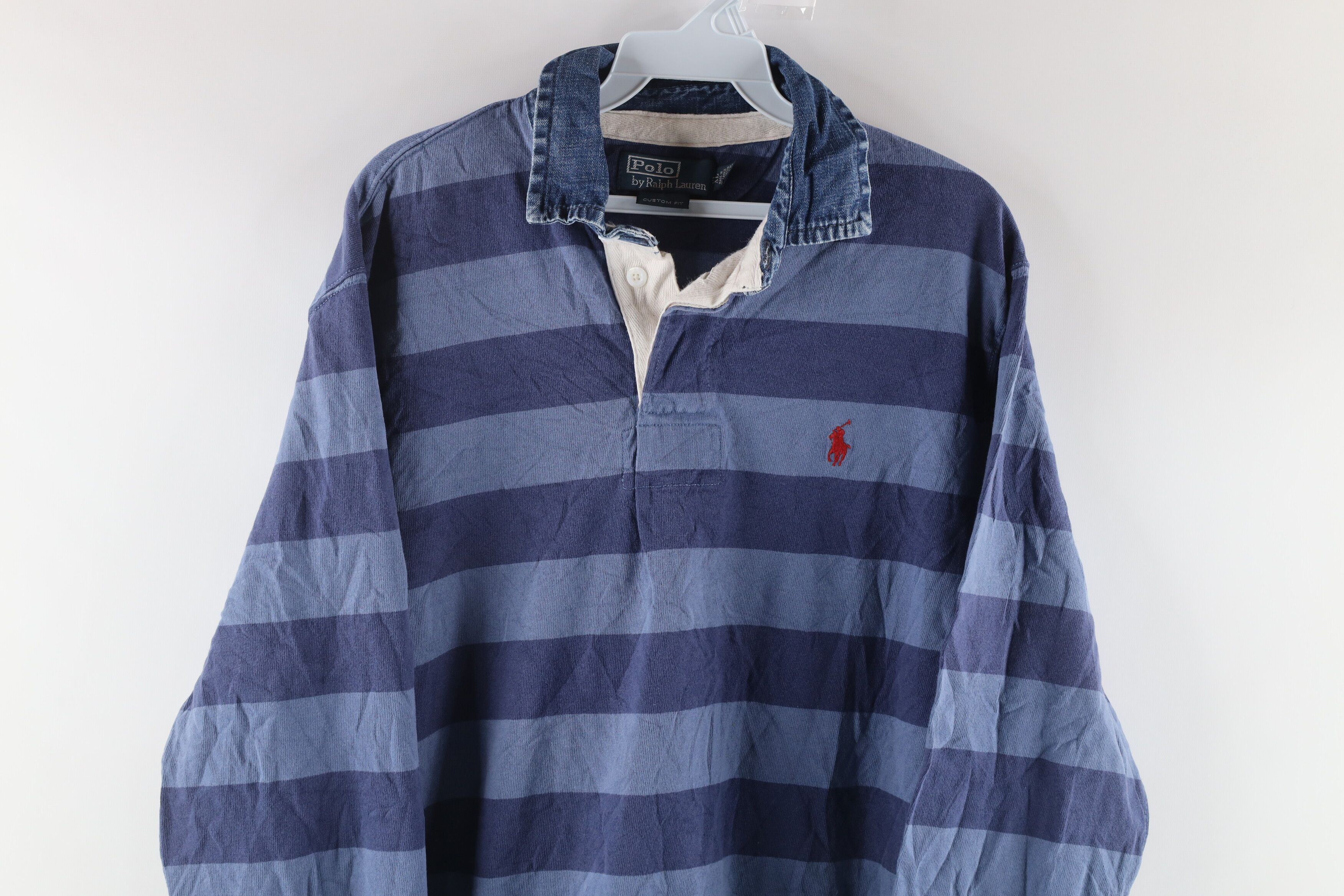 Ralph Lauren Vintage 90s Ralph Lauren Fit Denim Collar Rugby Polo Shirt Size US XL / EU 56 / 4 - 2 Preview