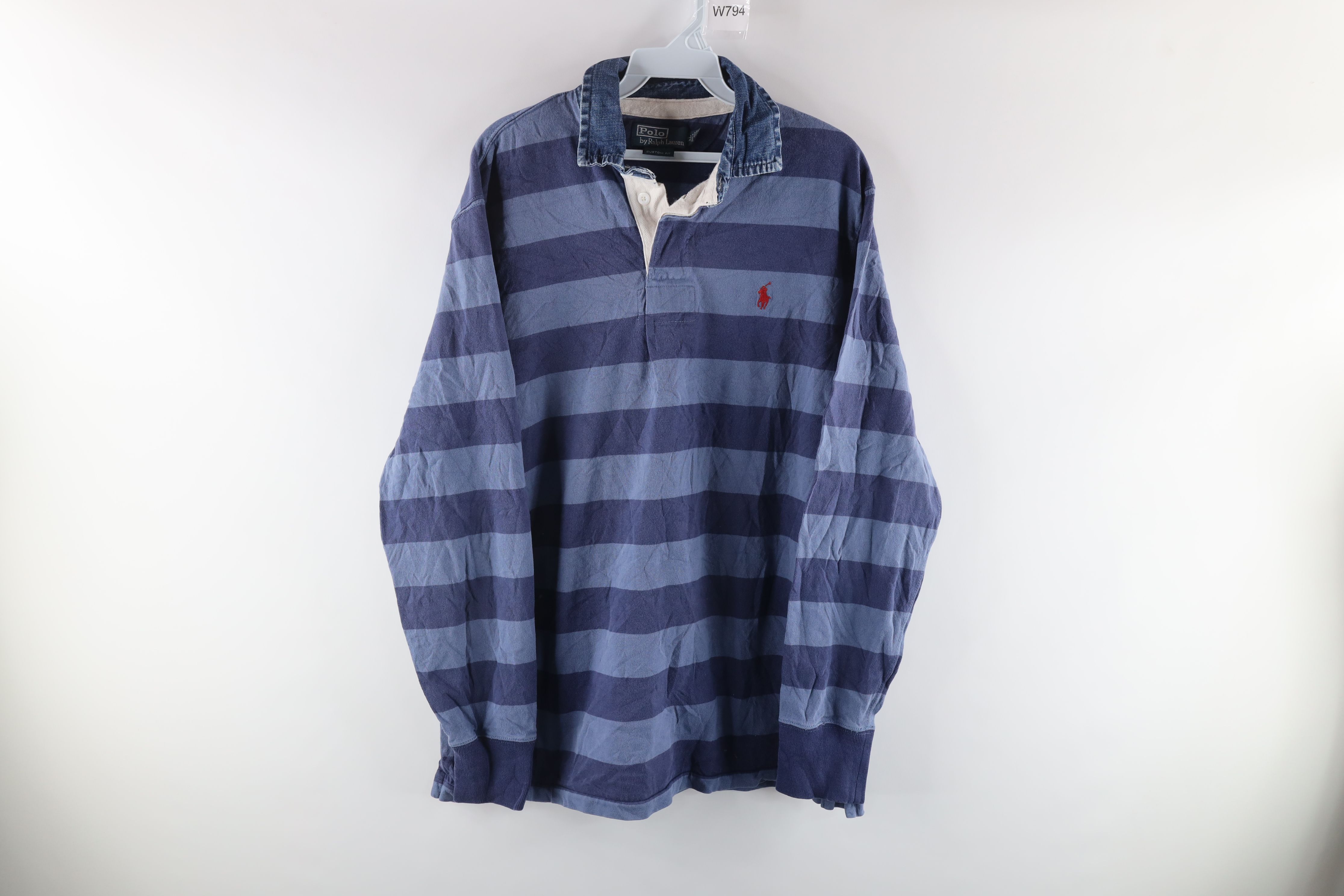 Ralph Lauren Vintage 90s Ralph Lauren Fit Denim Collar Rugby Polo Shirt Size US XL / EU 56 / 4 - 1 Preview