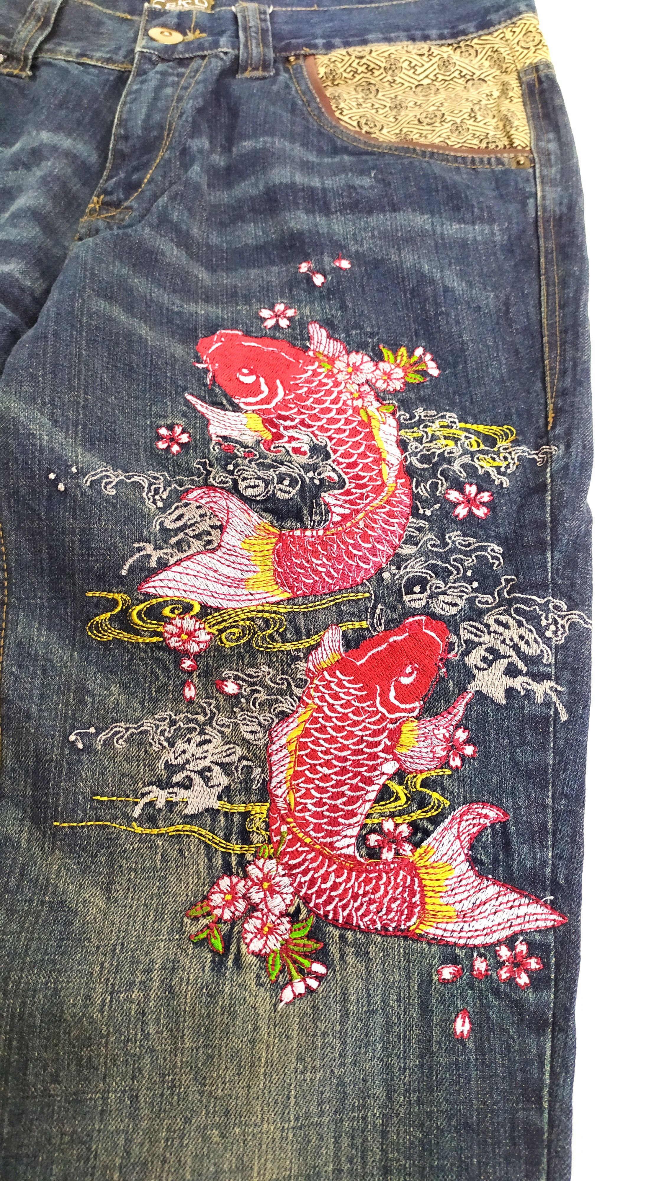 Japanese Brand Geku sukajan koi embroidery denim pants size 34 Size US 34 / EU 50 - 14 Thumbnail