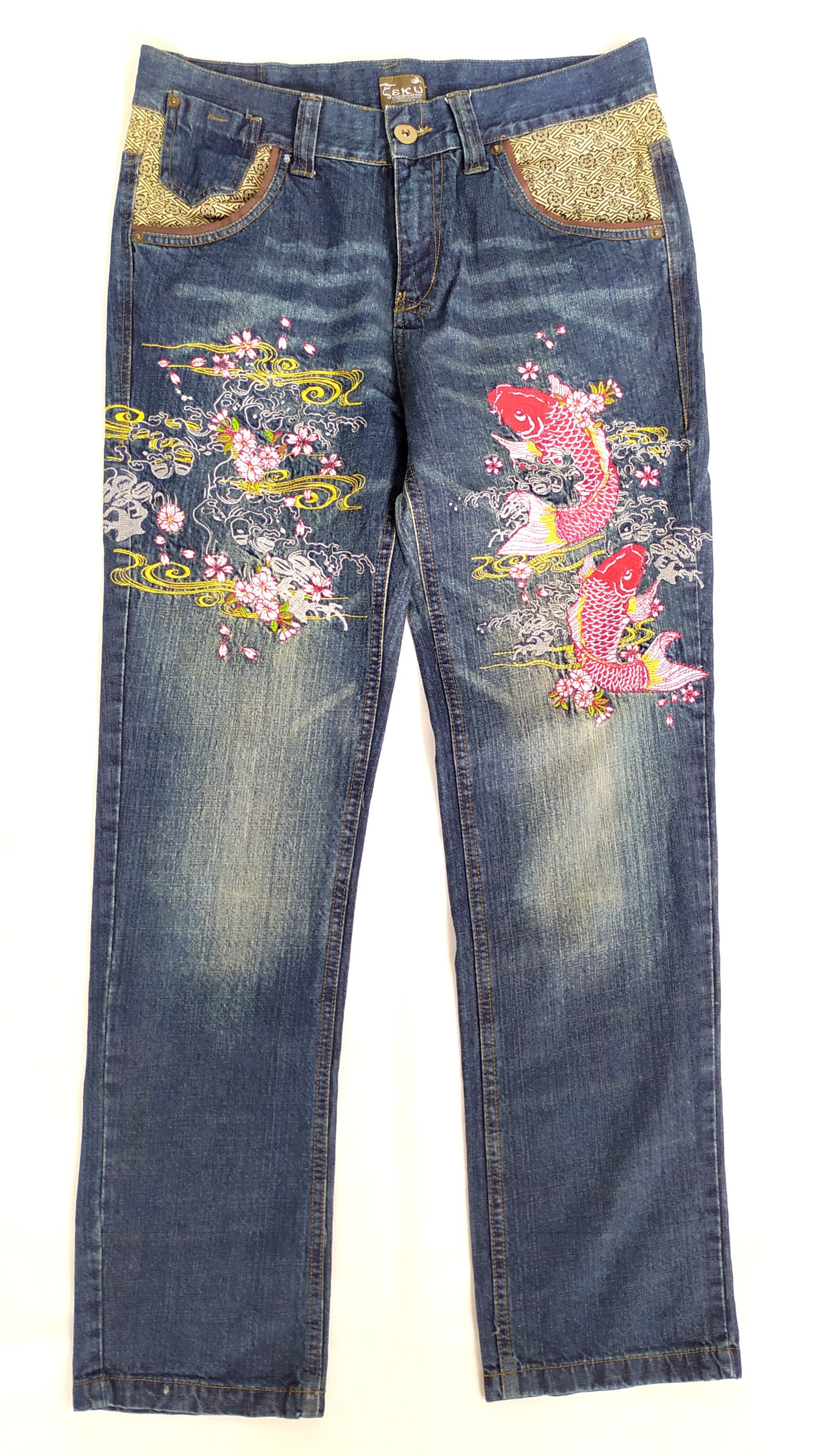 Japanese Brand Geku sukajan koi embroidery denim pants size 34 Size US 34 / EU 50 - 3 Thumbnail