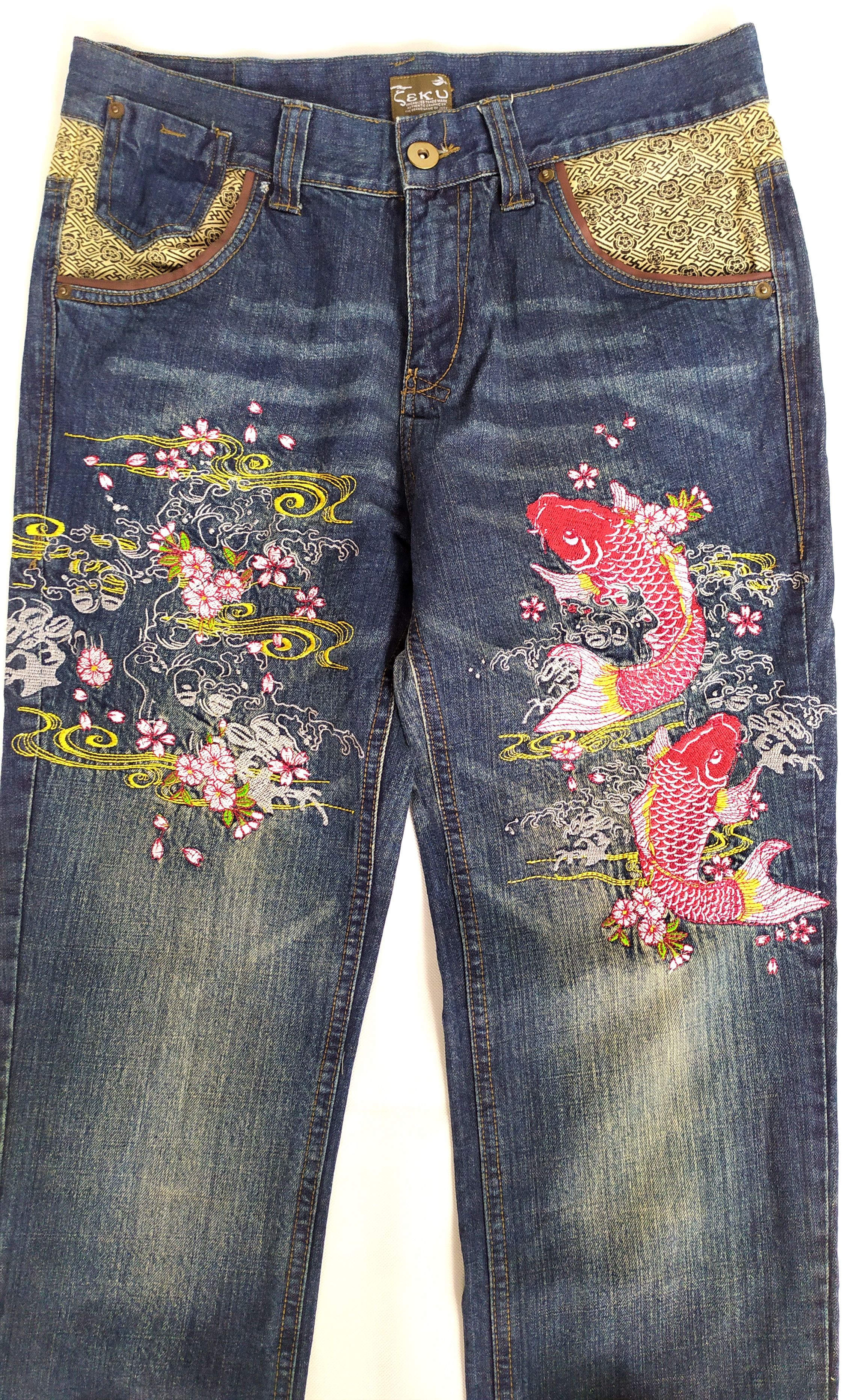 Japanese Brand Geku sukajan koi embroidery denim pants size 34 Size US 34 / EU 50 - 12 Thumbnail