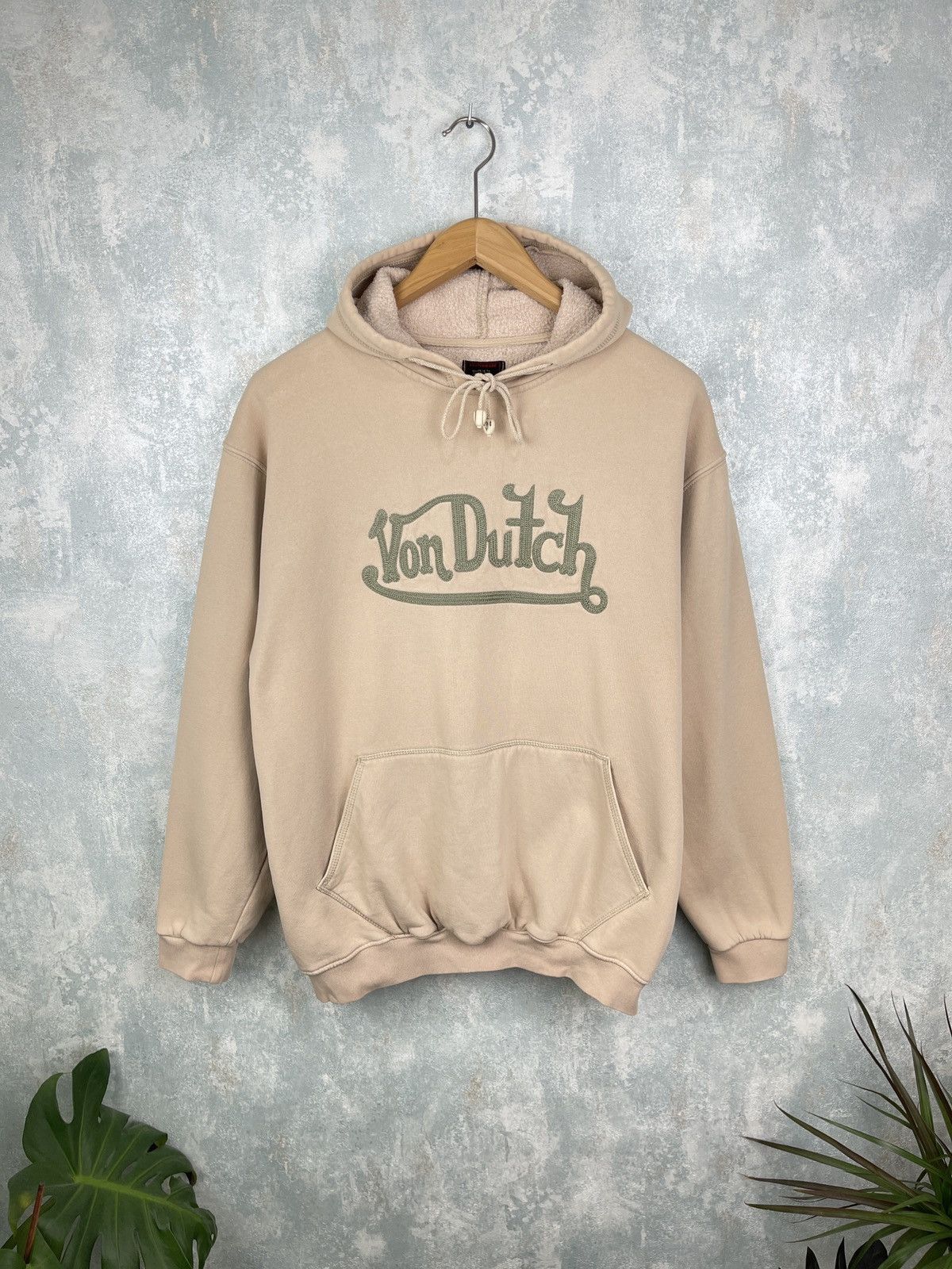 Vintage Von Dutch Big Logo Hoodie camel khaki L oversize