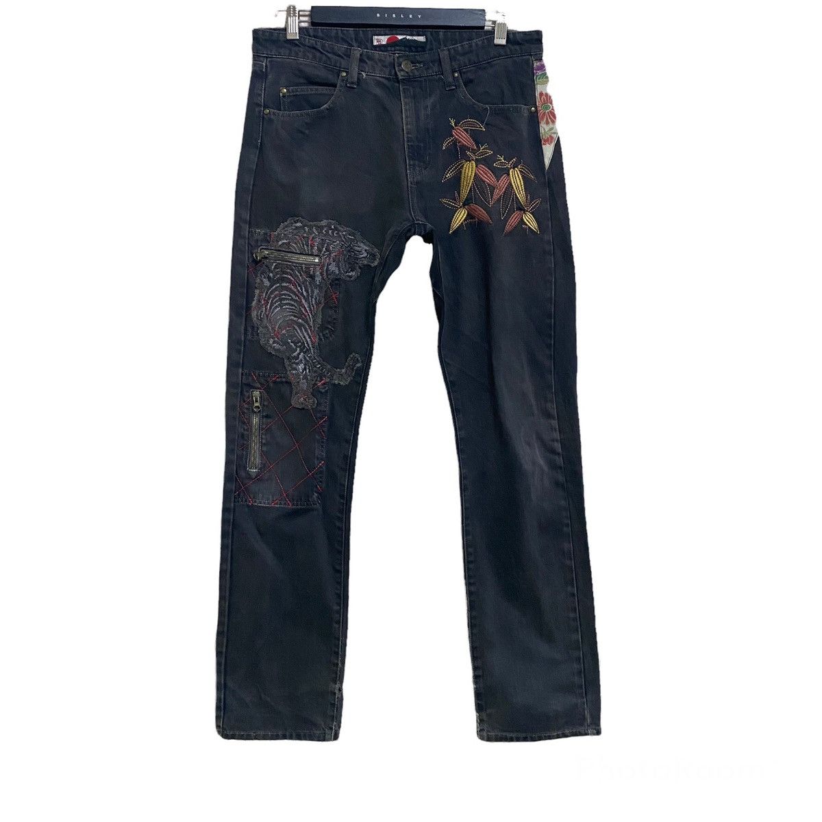 Karakuri Tamashii YEN JAPAN Distressed Denim Tiger Embroidery Jeans Zipper Size US 32 / EU 48 - 1 Thumbnail