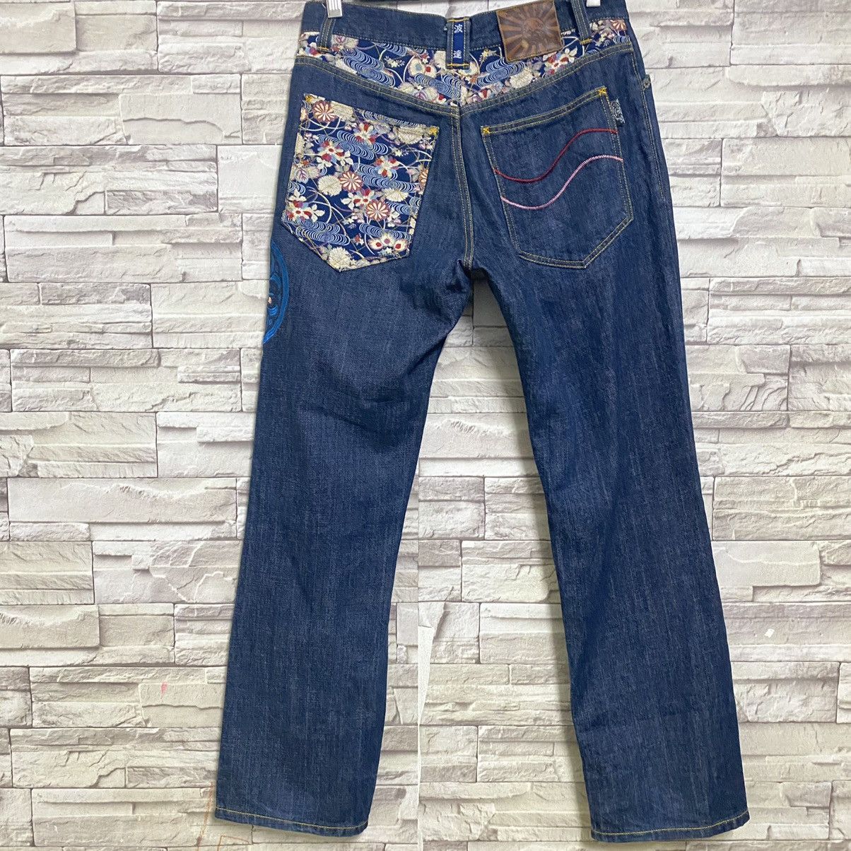 Karakuri Tamashii Japanese Brand NAMITATSU Denim Embroidery Fish Koi Jeans Size US 30 / EU 46 - 10 Thumbnail