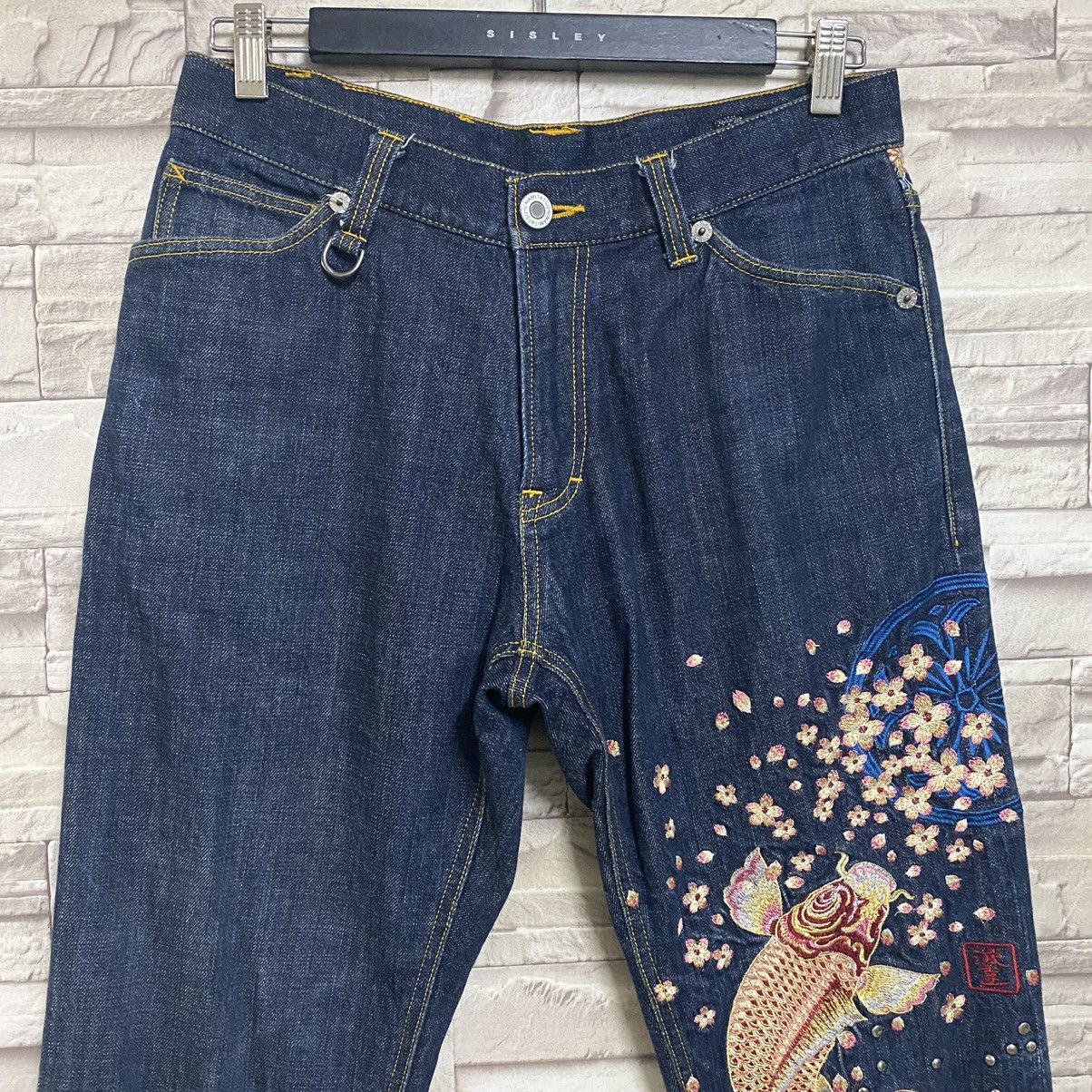 Karakuri Tamashii Japanese Brand NAMITATSU Denim Embroidery Fish Koi Jeans Size US 30 / EU 46 - 4 Thumbnail