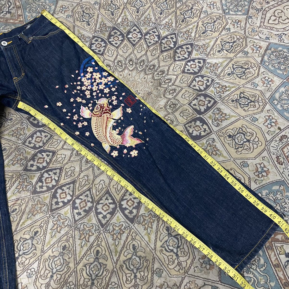 Karakuri Tamashii Japanese Brand NAMITATSU Denim Embroidery Fish Koi Jeans Size US 30 / EU 46 - 20 Thumbnail
