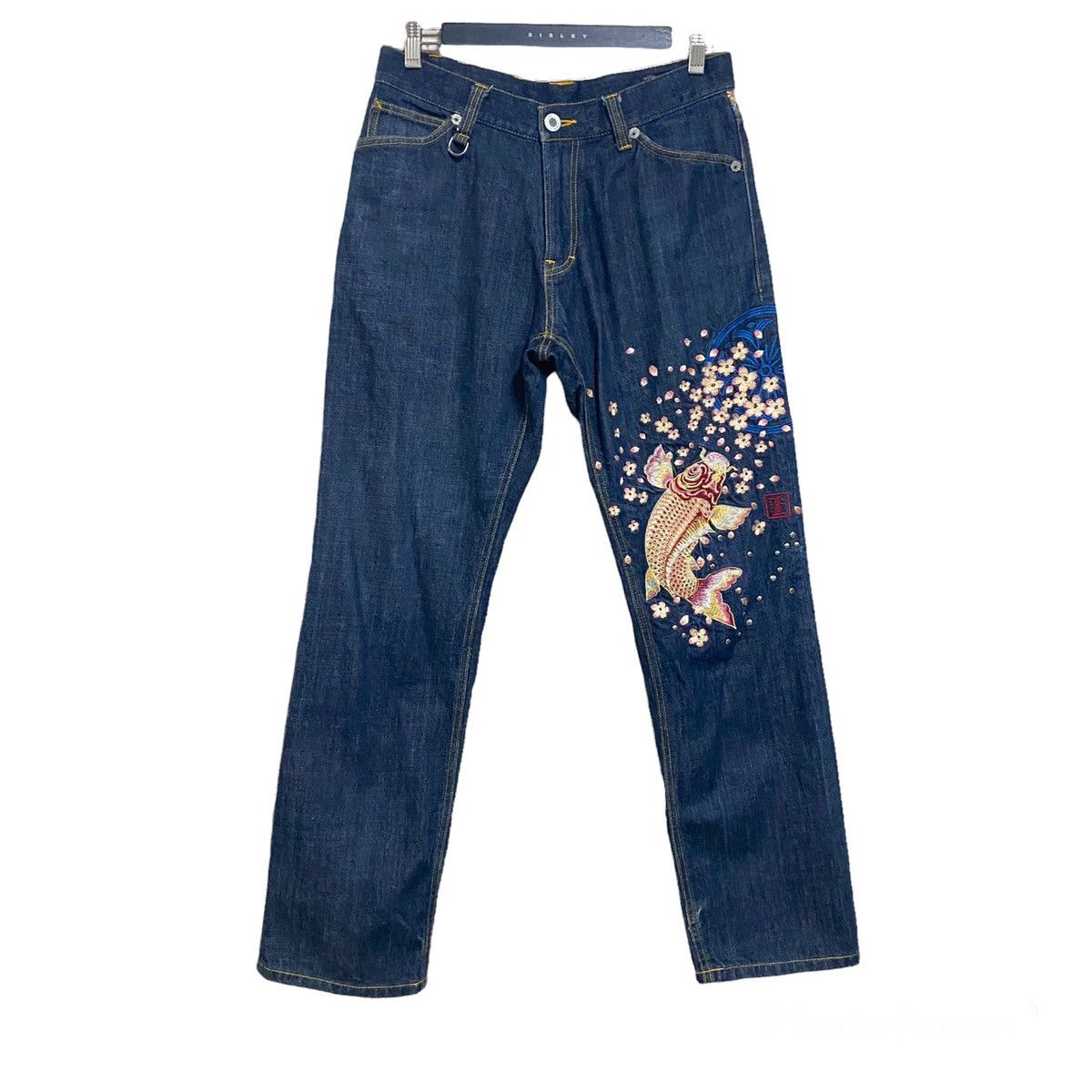 Karakuri Tamashii Japanese Brand NAMITATSU Denim Embroidery Fish Koi Jeans Size US 30 / EU 46 - 1 Thumbnail