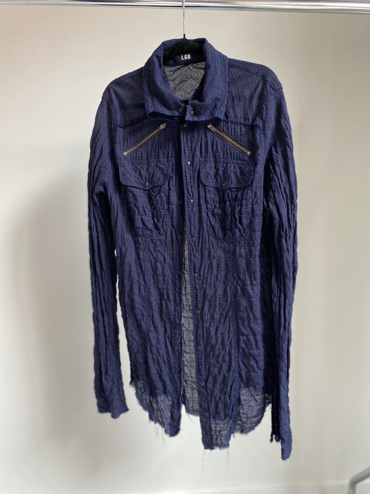 LGB crinkle plaid press stud shirt