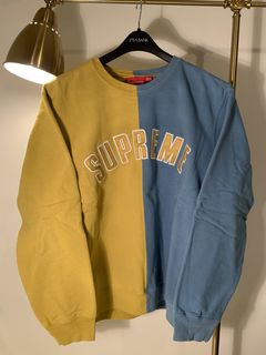 FW18 Large Supreme Split Arc Logo Crewneck Sweatshirt Mustard Yellow Blue