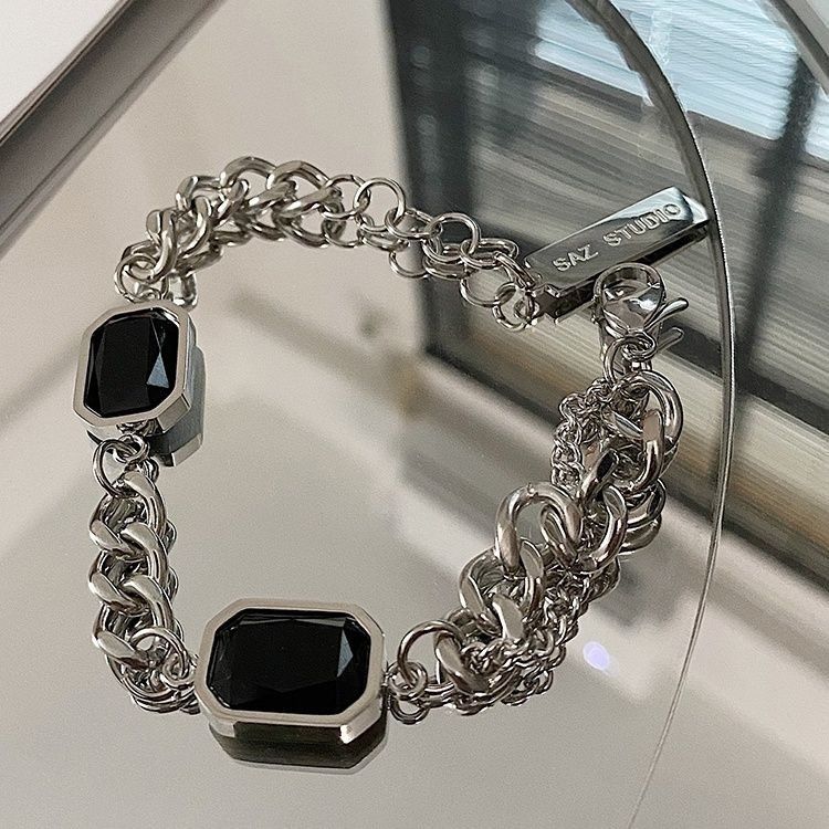 Jewelry × Vintage Black Square Pendant Fashion Men's Bracelet Size ONE SIZE - 2 Thumbnail