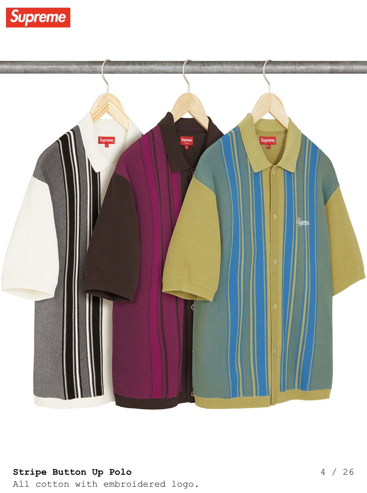 Streetwear × Supreme NEW Supreme SS22 - Stripe Button Up Polo 