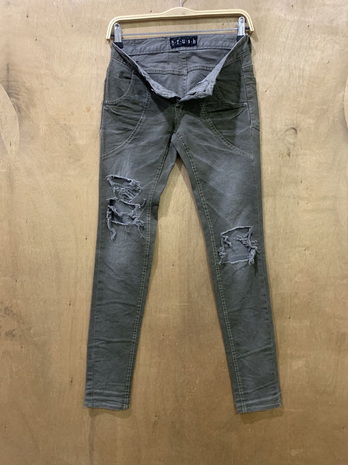 Japanese Brand BRUSH Rugged Swarovski Skinny Slimfit Disstressed Denim Jean Size US 27 - 3 Thumbnail