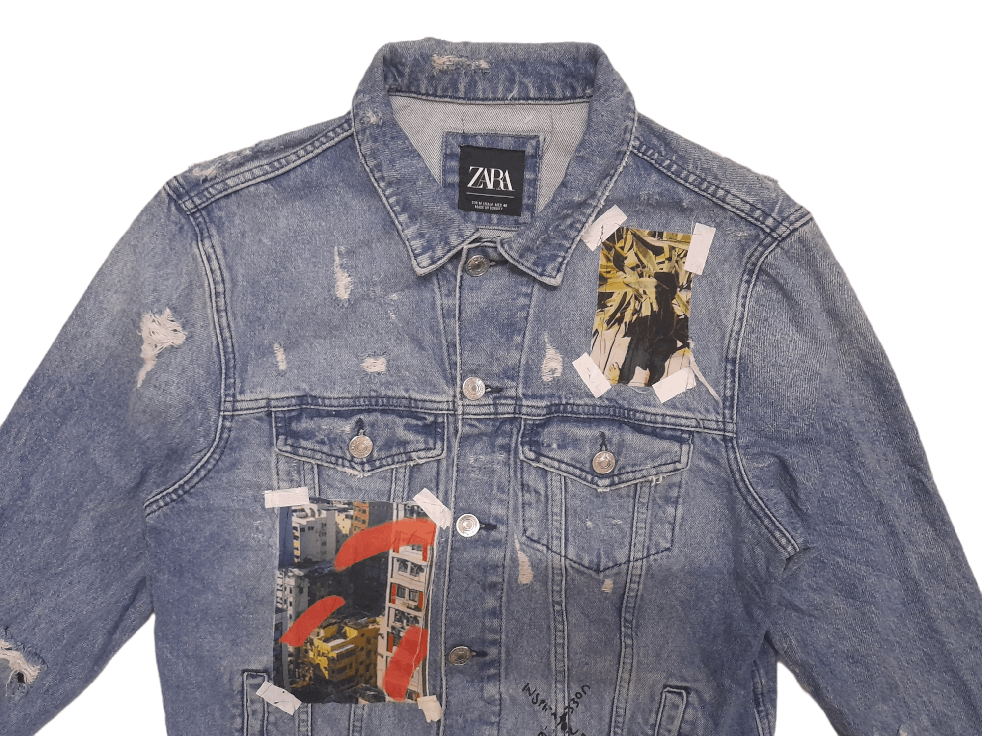 Zara Zara Distressed Denim Jacket (E64) Size US M / EU 48-50 / 2 - 3 Thumbnail