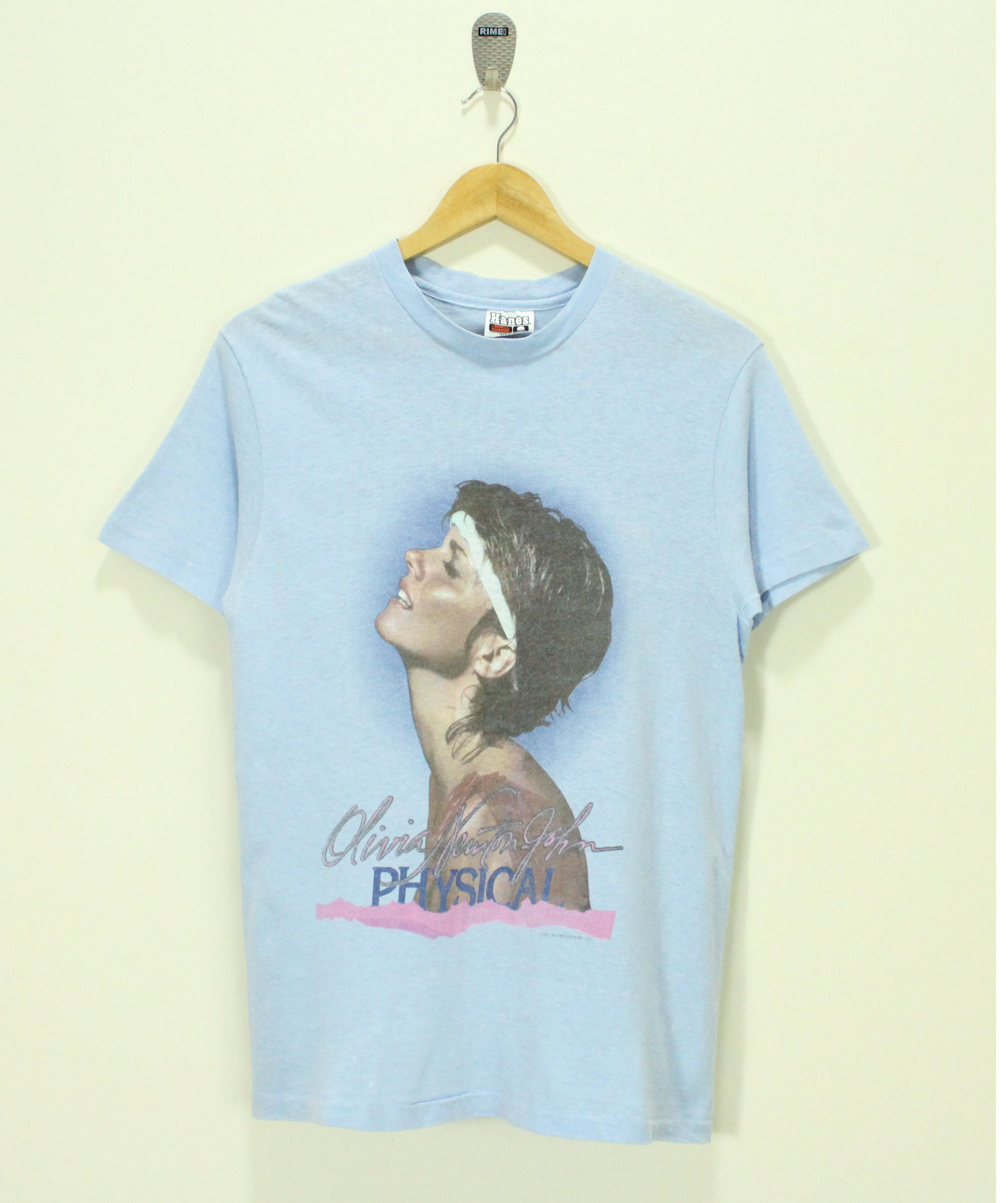 image of Band Tees x Tour Tee Vintage 80's Olivia Newton John T Shirt Tour 82 Physical in Blue (Size Medium)