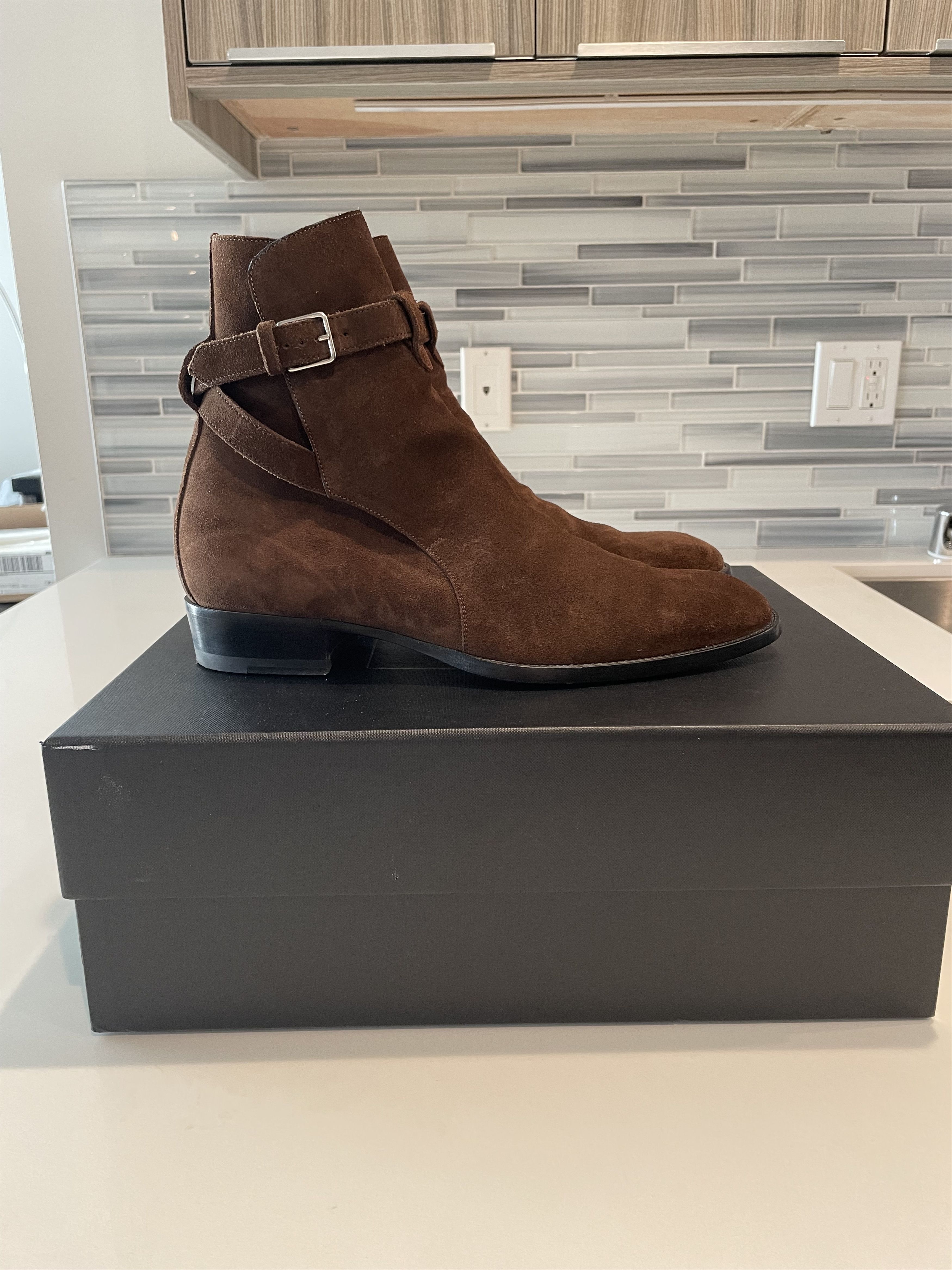 image of Saint Laurent Paris Wyatt Jodhpur Boots Suede in Coffy, Men's (Size 7)