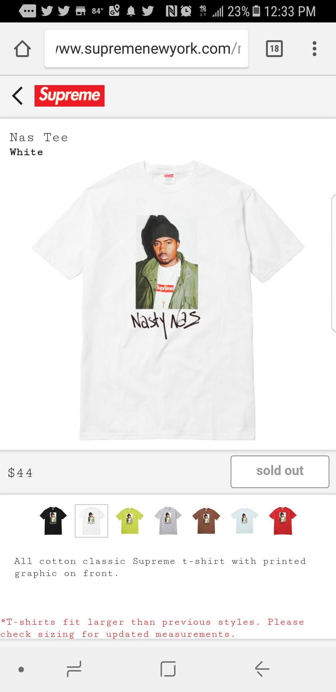 Supreme nas tee white on sale