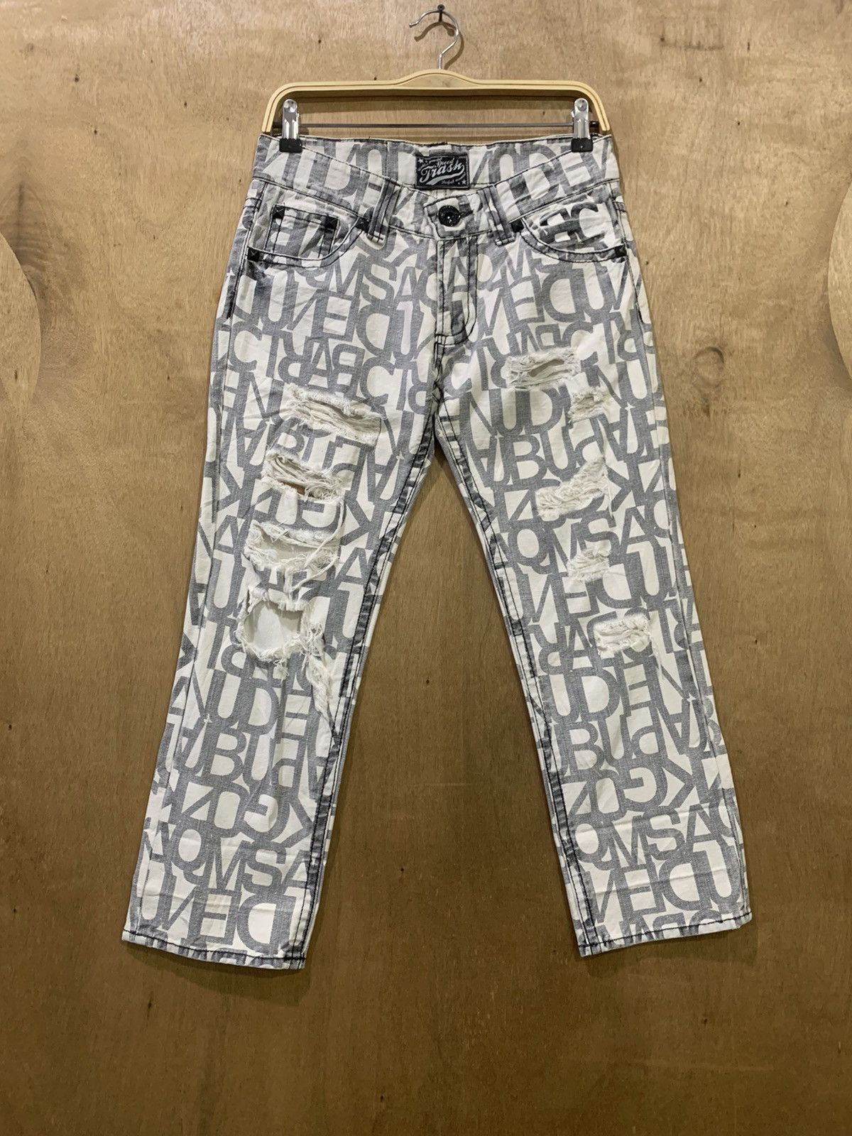 Seditionaries SKY BOMBER Fullprinted Allover Rugged Distressed Denim Jeans Size US 30 / EU 46 - 1 Thumbnail