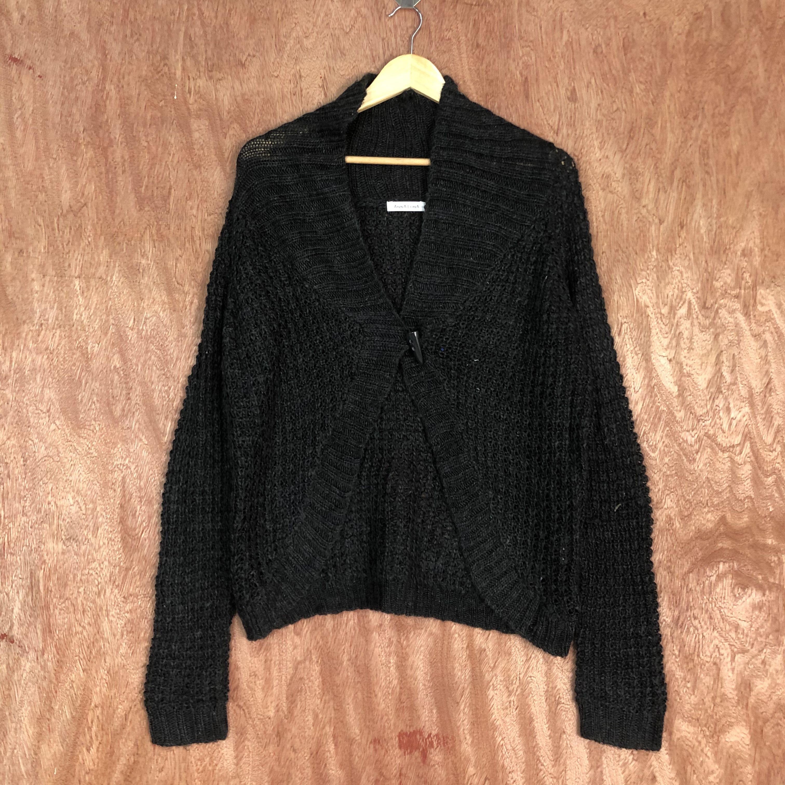 Homespun Knitwear × Japanese Brand DLL Anna Lunna Black Shag Shaggy Cardigan #c528 Size US M / EU 48-50 / 2 - 1 Thumbnail