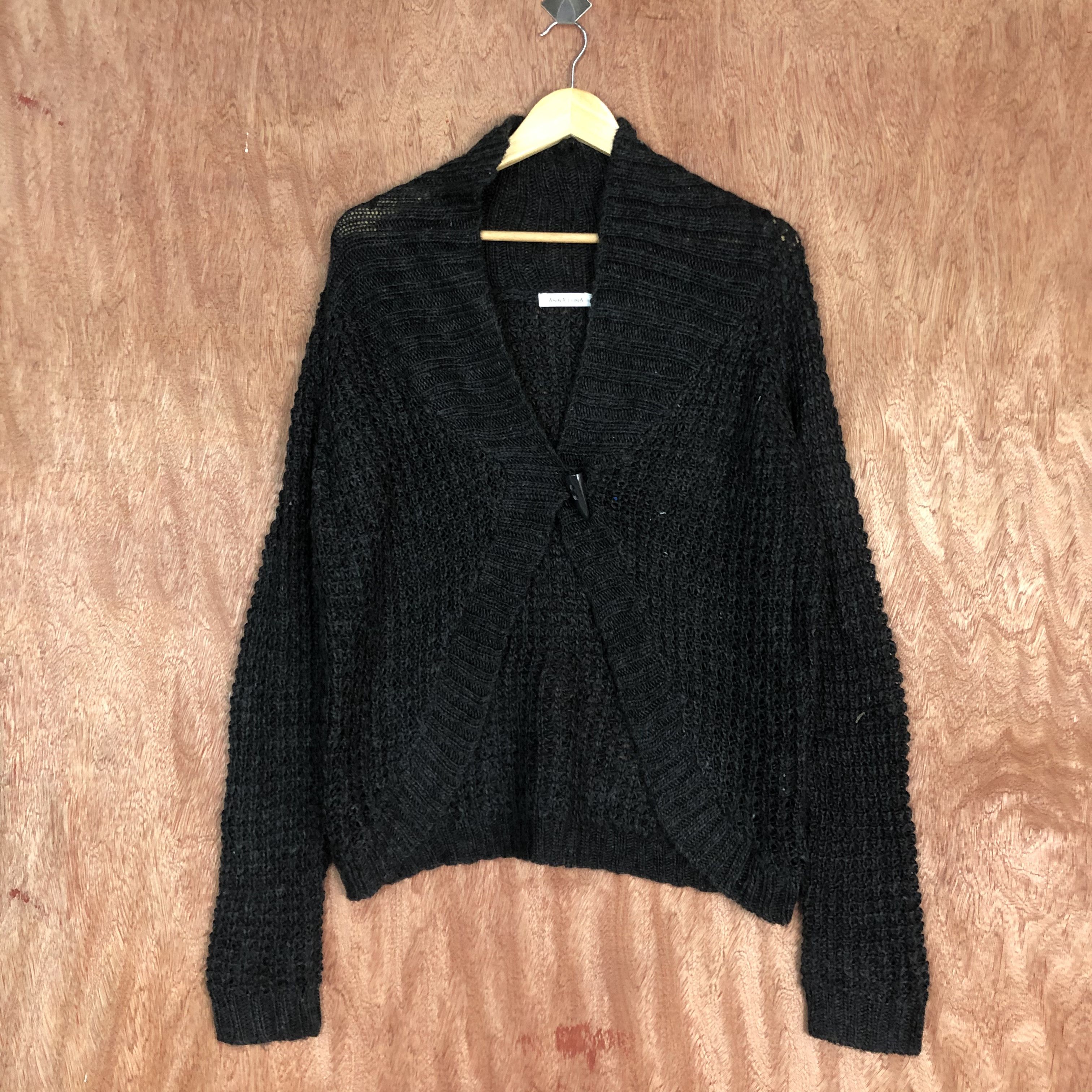 Homespun Knitwear × Japanese Brand DLL Anna Lunna Black Shag Shaggy Cardigan #c528 Size US M / EU 48-50 / 2 - 3 Thumbnail