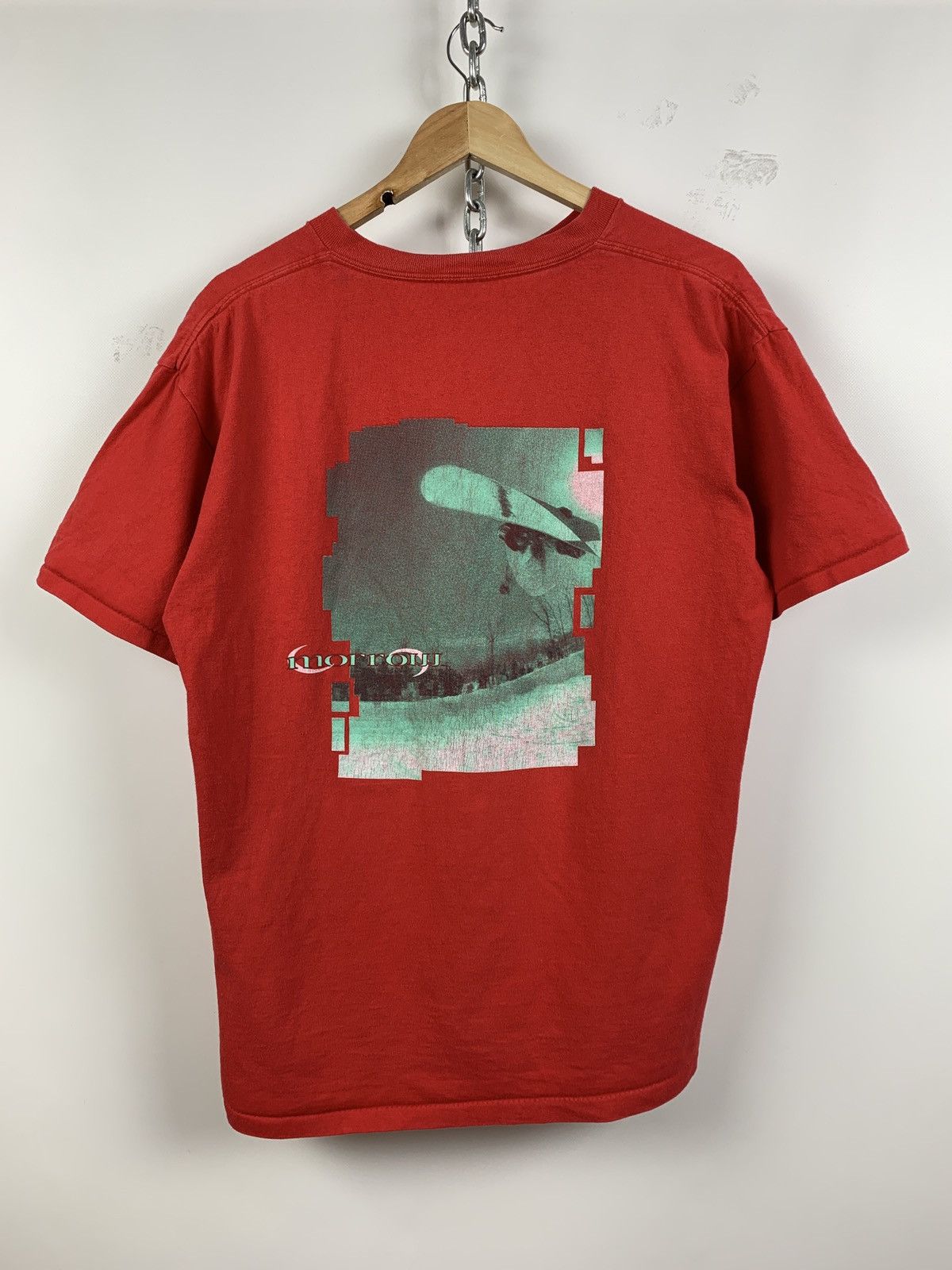 Vintage 90s Vintage Morrow Snowboard Single Stitch Red T-Shirt Size US L / EU 52-54 / 3 - 4 Thumbnail