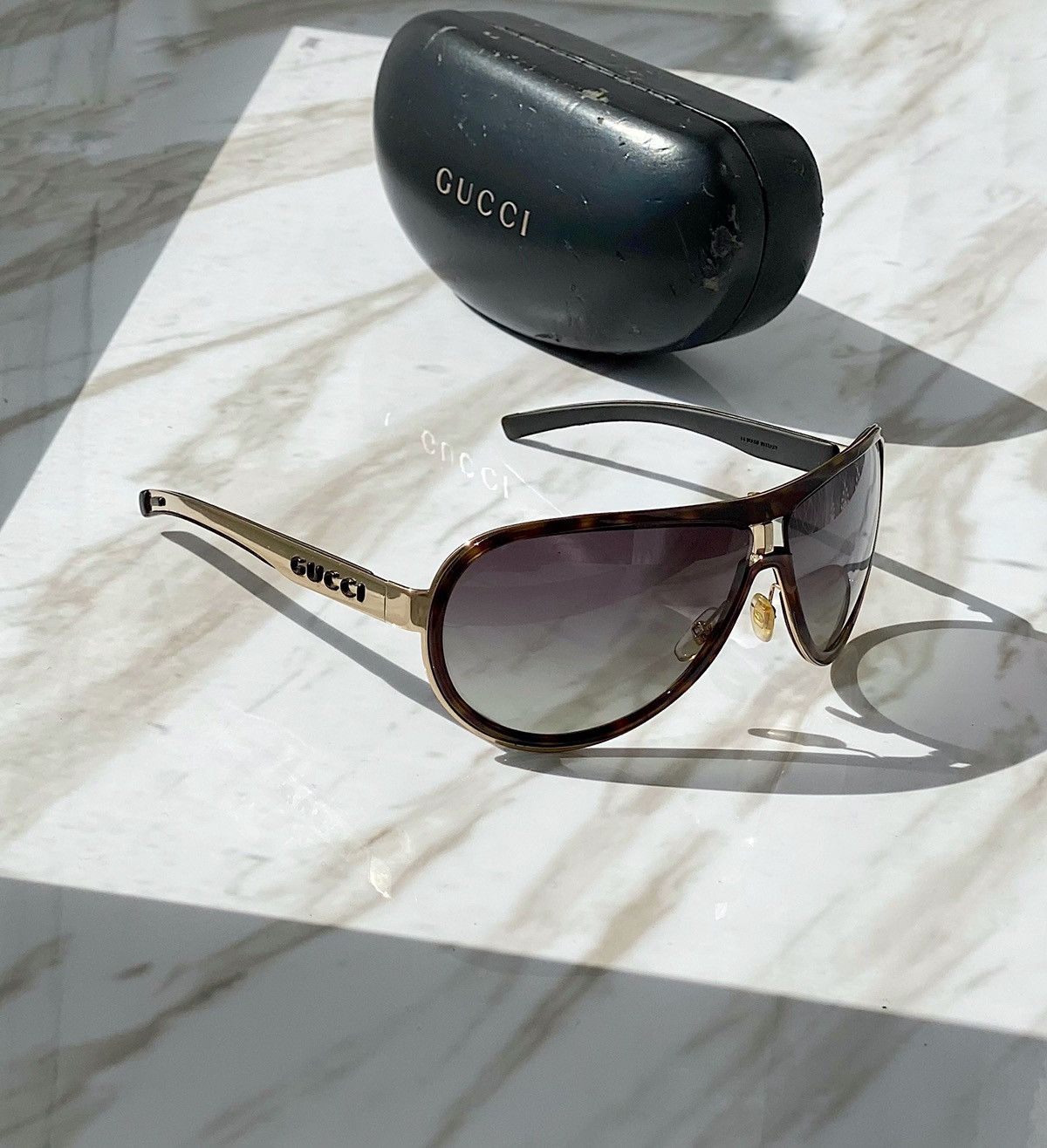 Gucci GG1566/S Aviator Sunglasses Tortoise Gold Made Italy Gucci Aviator Gold Sunglasses for Women for sale | eBay main image 4