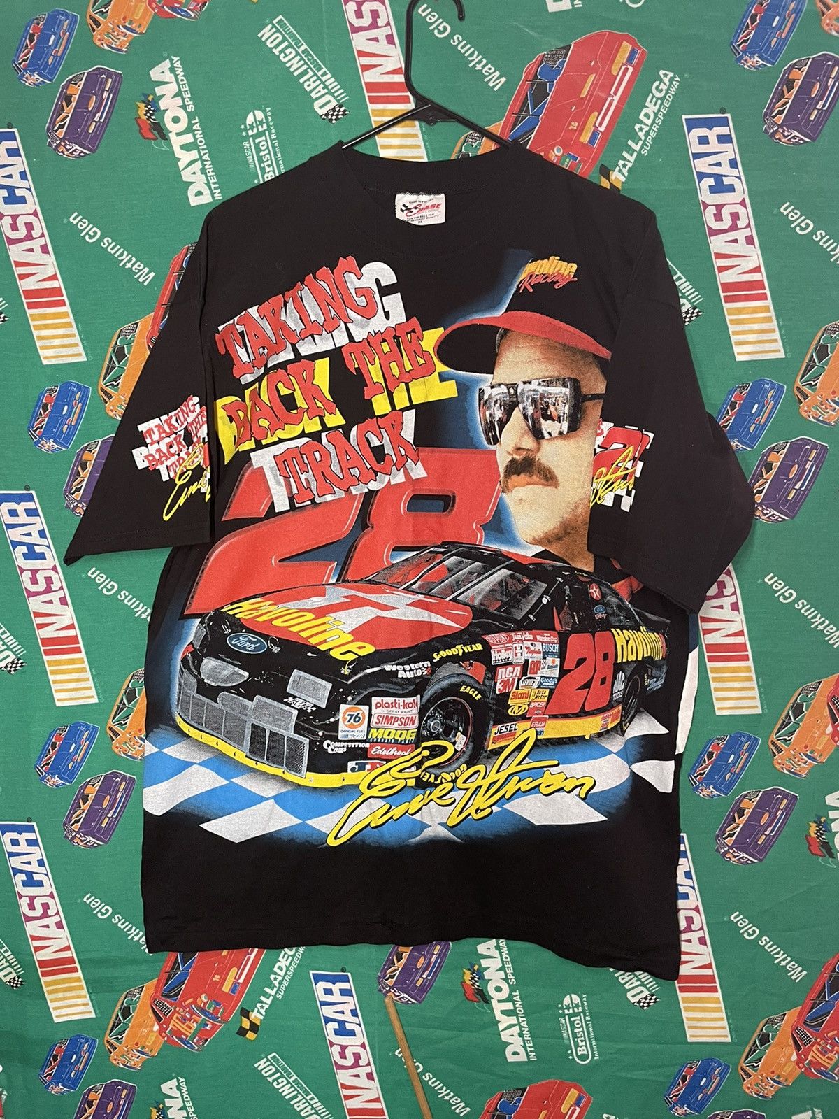 image of Made In USA x Nascar 90's Vintage Ernie Irvan Texaco Shirt All Over Print Nascar in Black (Size XL)