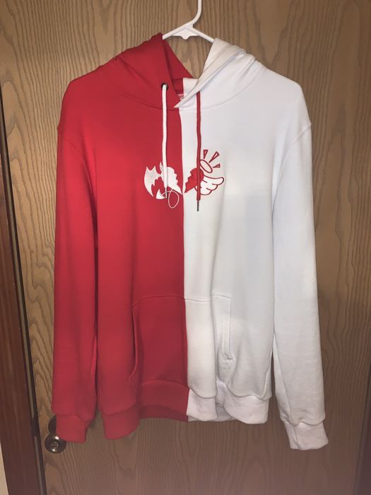 Demons and angels split hoodie red and white new arrivals