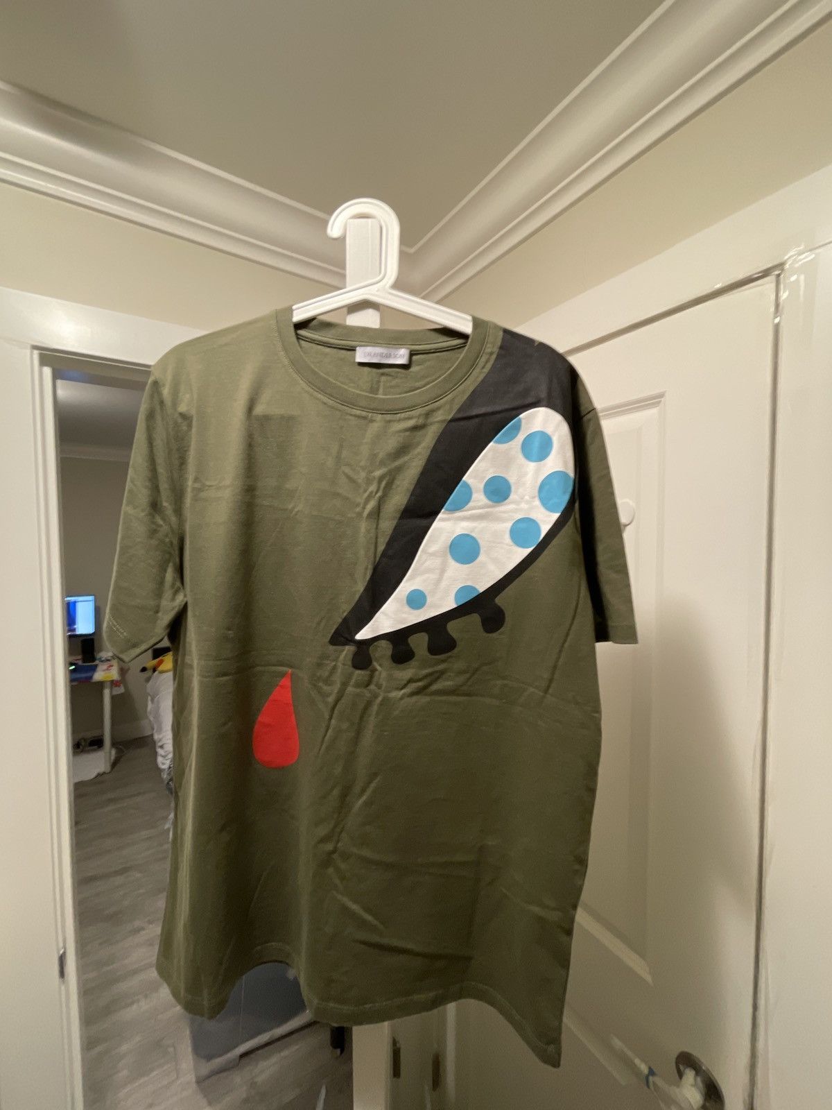 image of J W Anderson J.w.anderson Shoulder Print T-Shirt in Khaki Green, Men's (Size Large)