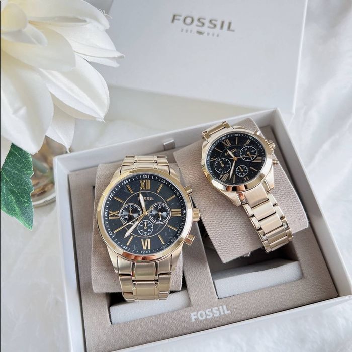 Fossil Fossil His and Her Chronograph GoldTone Watch Gift Set