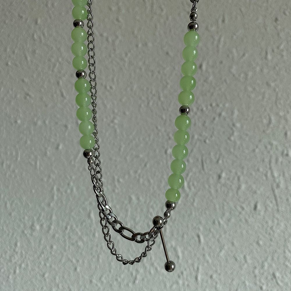 Jewelry × Vintage Fashionable Mint Green Bead Double Layer Necklace Size ONE SIZE - 2 Thumbnail