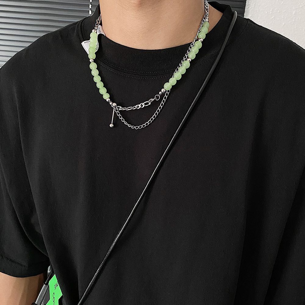 Jewelry × Vintage Fashionable Mint Green Bead Double Layer Necklace Size ONE SIZE - 1 Thumbnail
