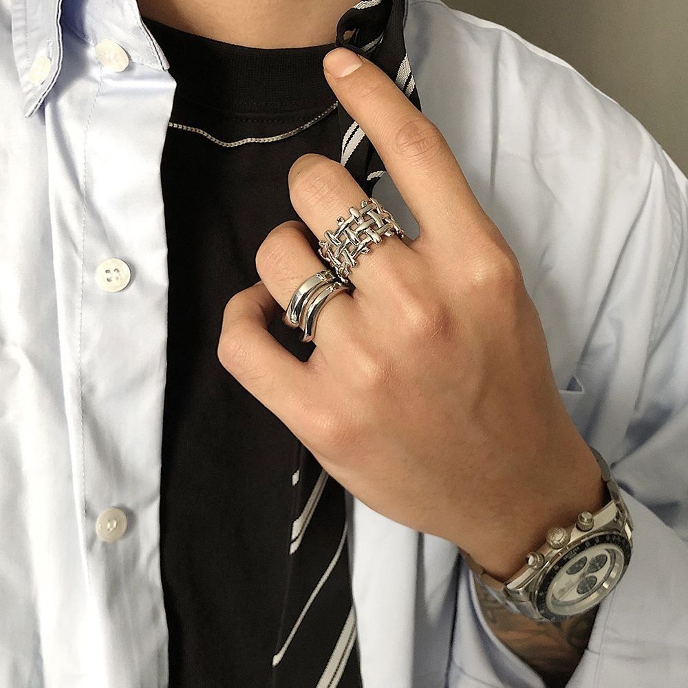Jewelry × Vintage Fashion Braided Titanium Steel Couple Ring Size ONE SIZE - 2 Thumbnail