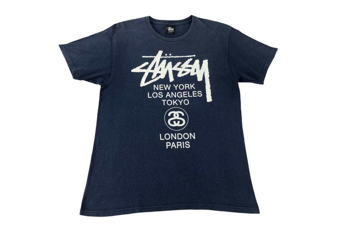 Stussy Stussy Blue Faded Basic Logo Ny La Tokyo London Tee | Grailed