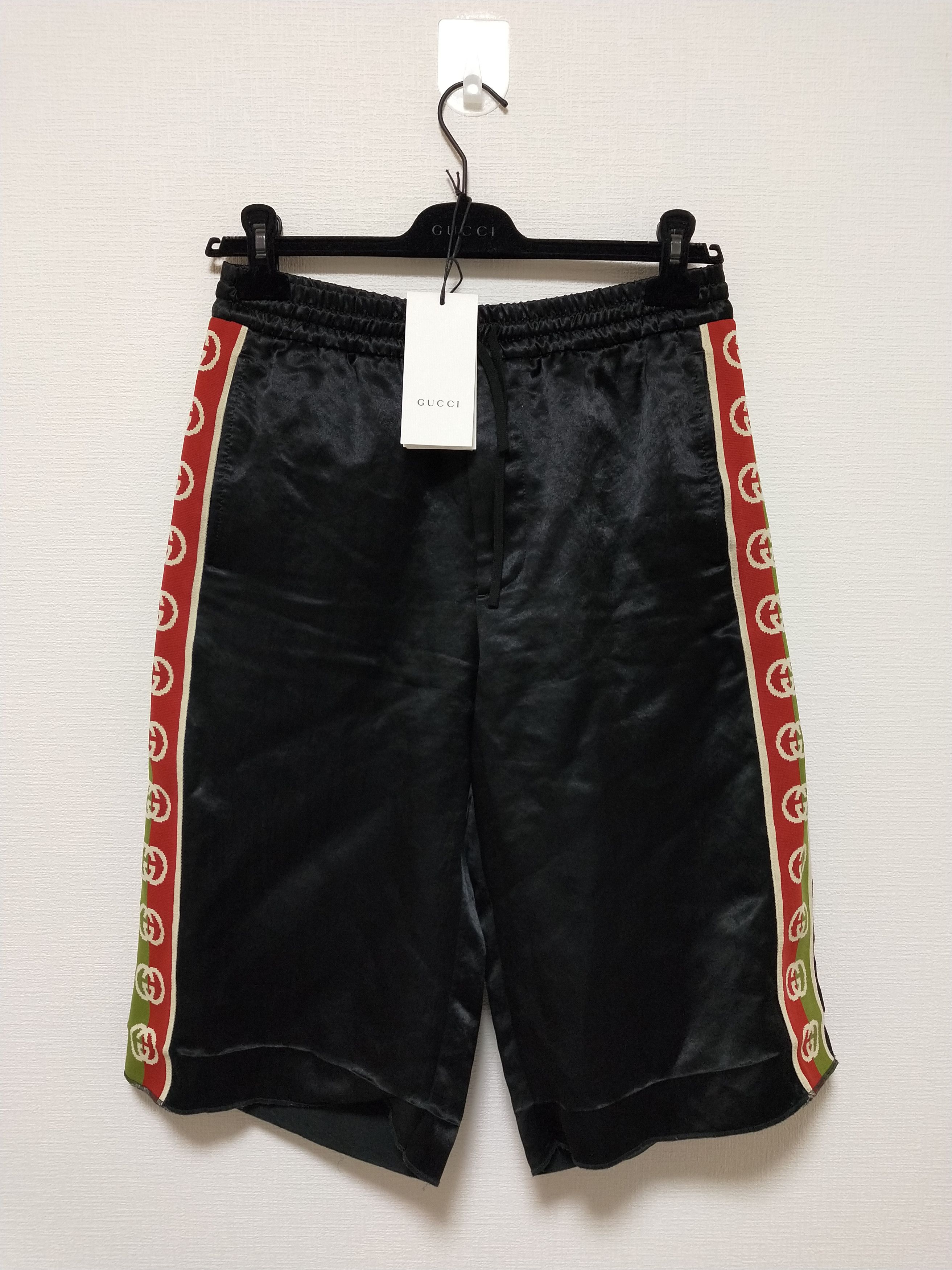 image of Gucci Acetate Stripe Shorts in Black, Men's (Size 31)