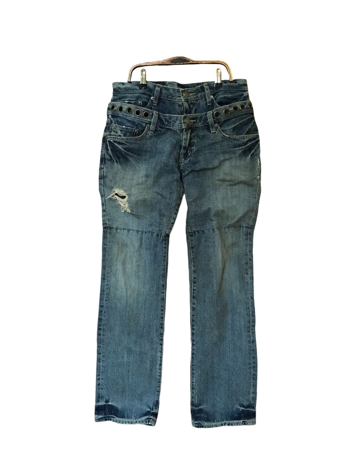 Japanese Brand × PPFM PPFM Double Waist Distressed Jeans | Grailed