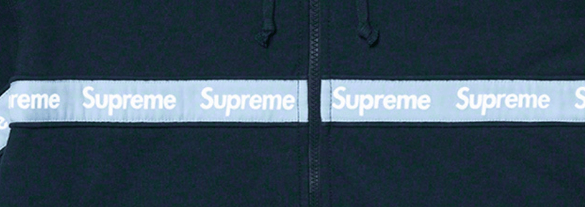 Supreme Supreme Text Stripe Zip Up Hooded Sweatshirt Navy XL | Grailed