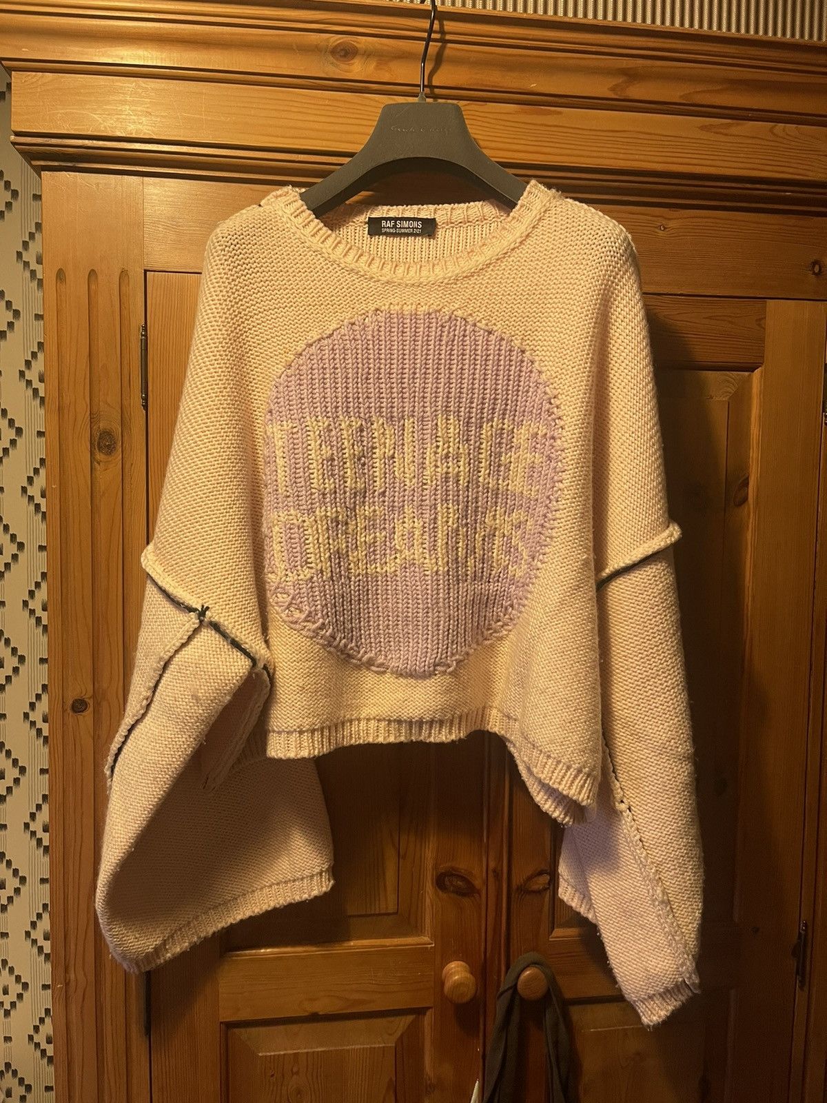 image of Raf Simons Pink Cropped Teenage Dreams Sweater, Men's (Size Small)
