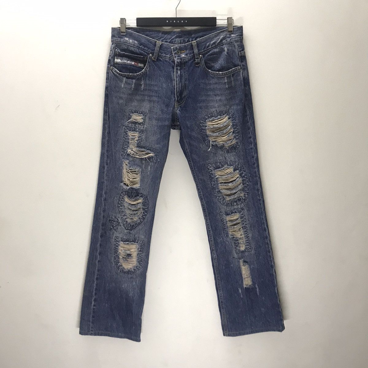 Japanese Brand Nicole Club For Men Distressed Denim Jeans Camo Patchwork Size US 31 - 20 Thumbnail