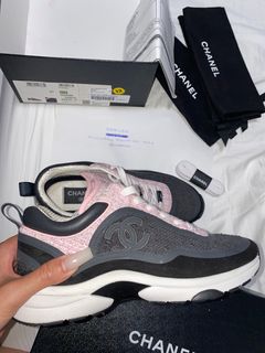CHANEL Denim Suede Calfskin Womens CC Sneakers 37 Pink 784943