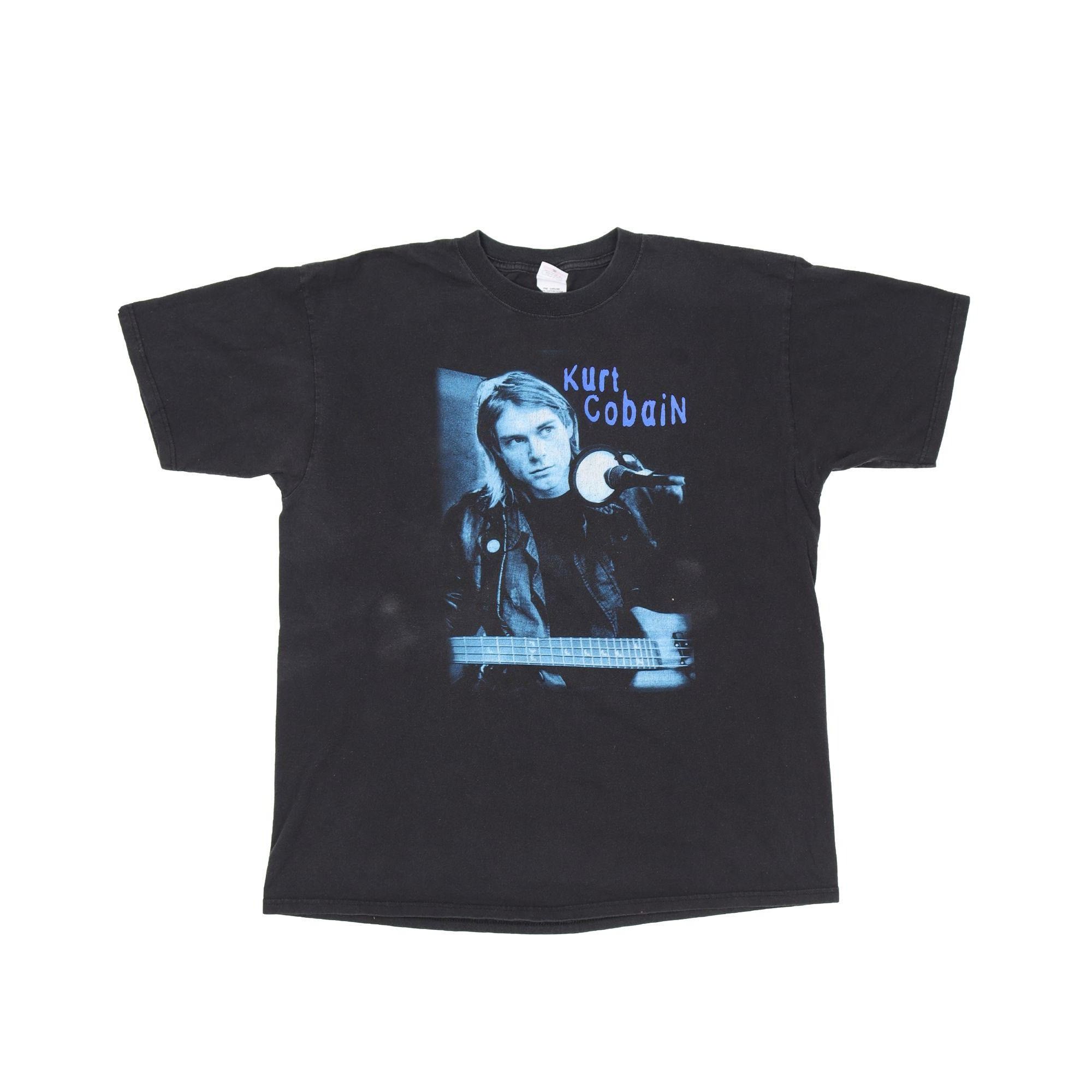 KURT COBAIN band T-shirt, men's size L cotton green type Vintage Second Hand
