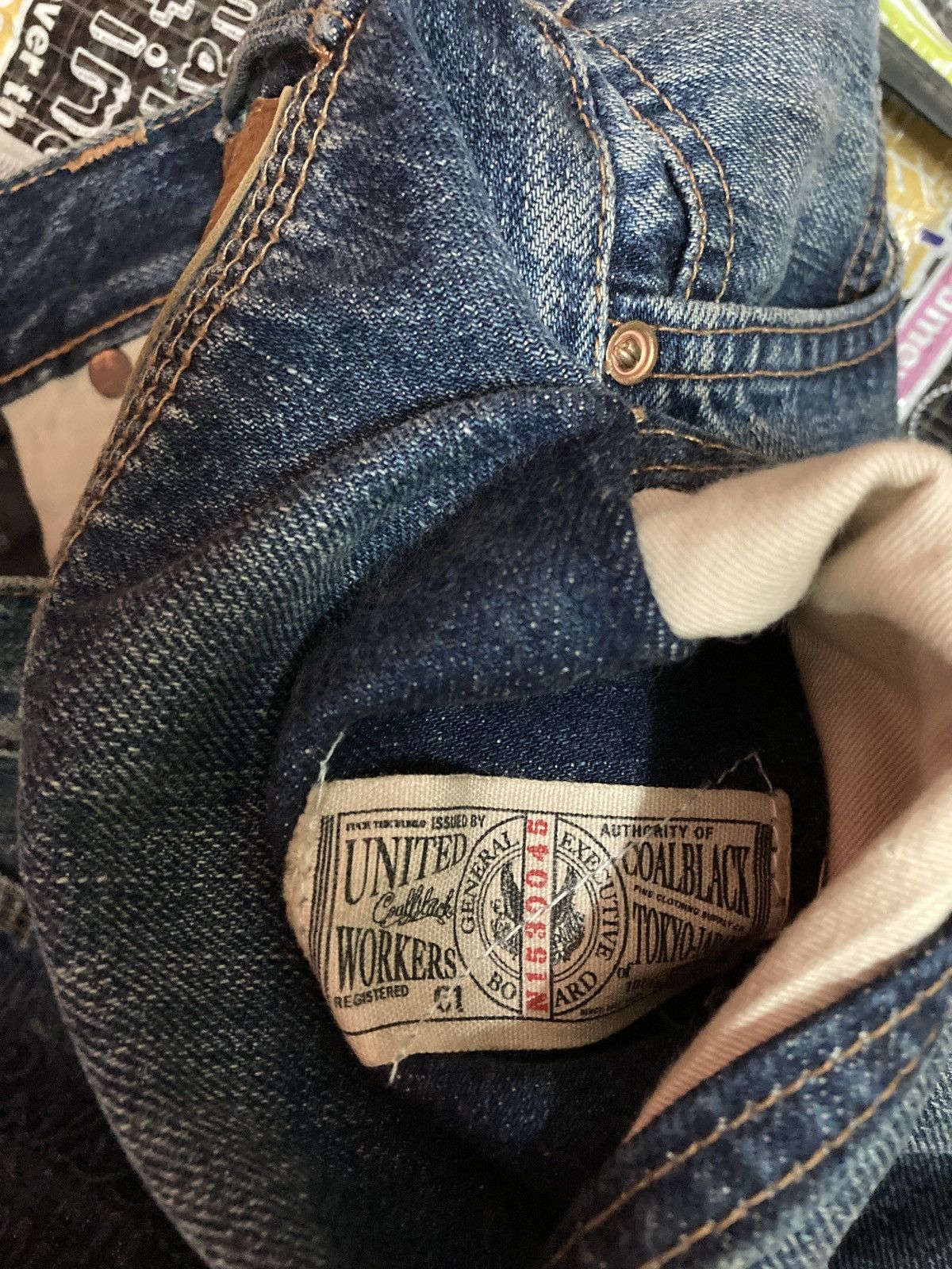 Designer Japanese selvedge Three Coal Black Buckle Back jean Size US 32 / EU 48 - 22 Thumbnail