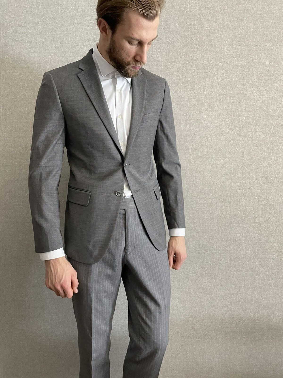 Joseph Abboud JOSEPH ABBOUD Mens Gray Wool Blazer Two button slim fit Size 46R - 5 Thumbnail